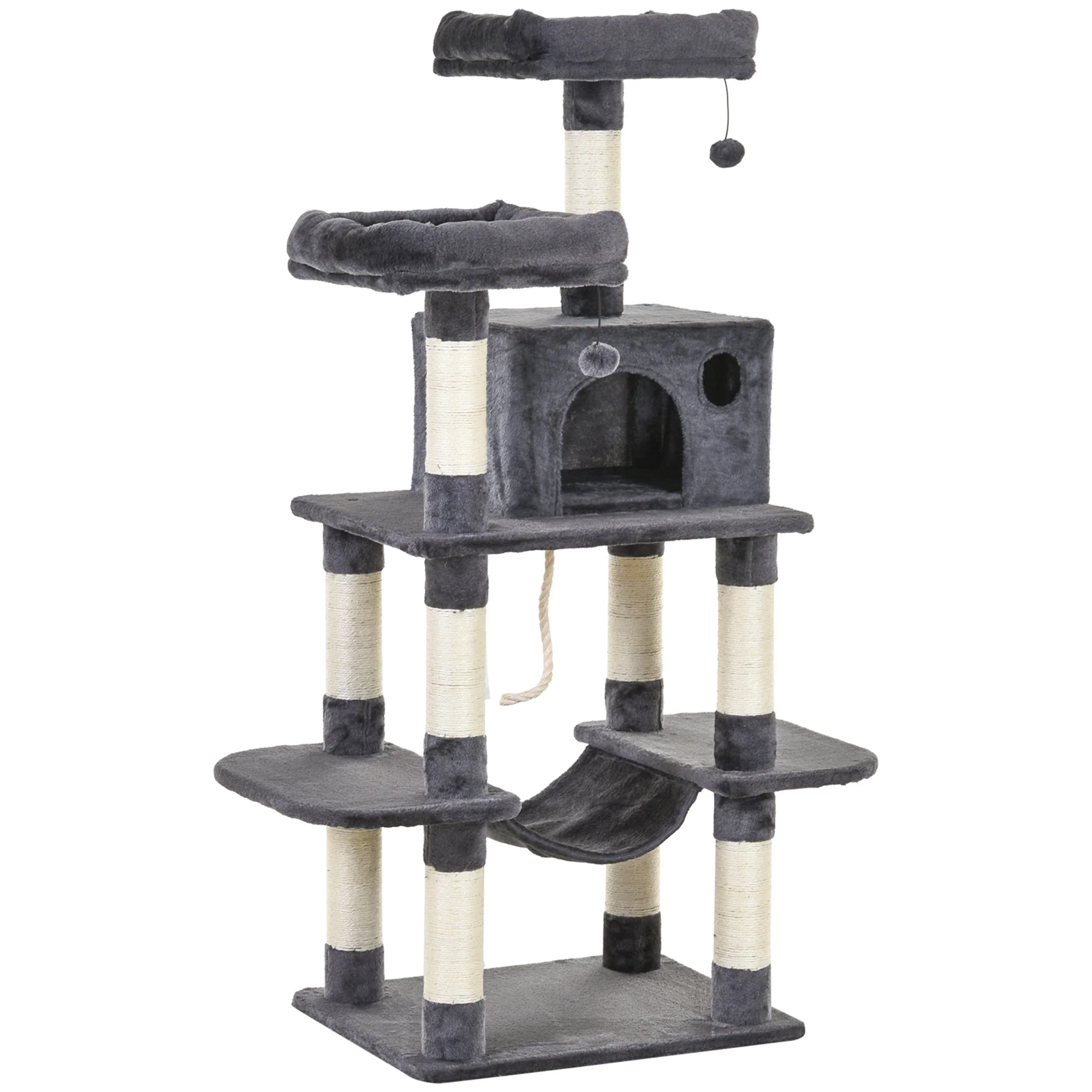 Cat Tree 144cm Wall Strap Hammock Cat House, Dark Grey