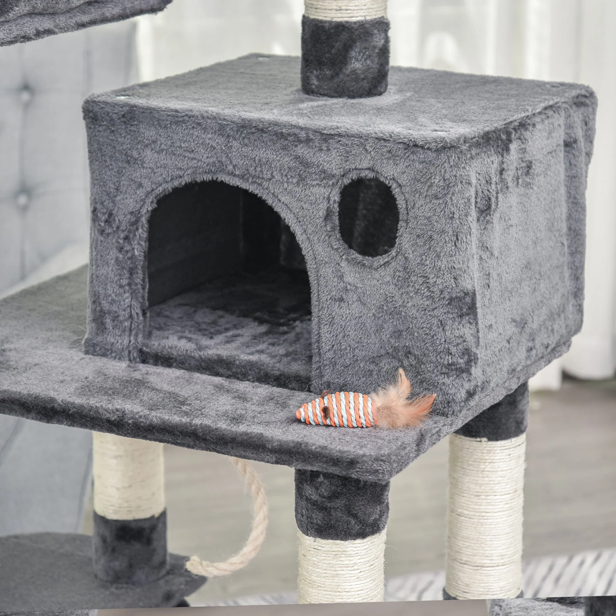 Cat Tree 144cm Wall Strap Hammock Cat House, Dark Grey - Image 7