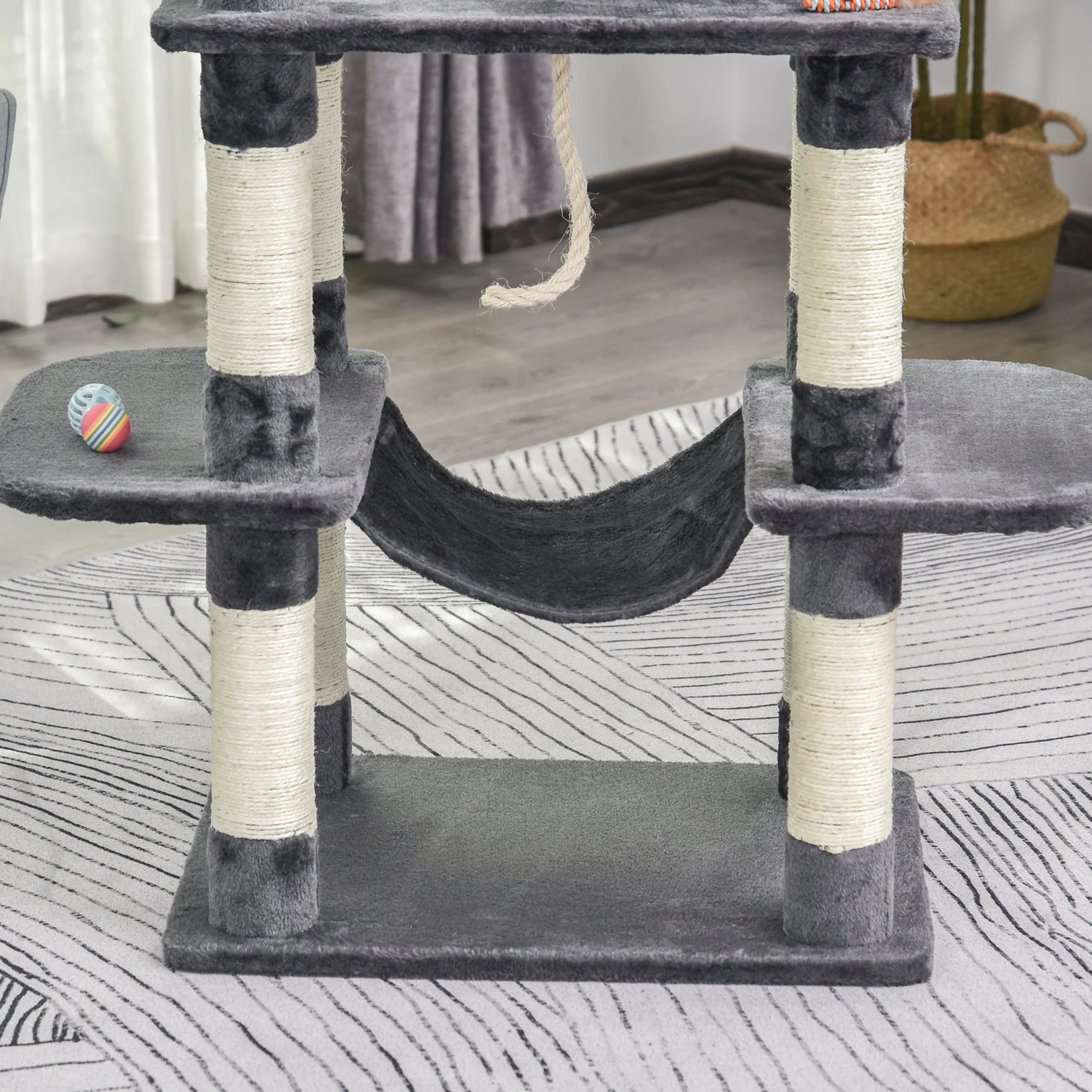 Cat Tree 144cm Wall Strap Hammock Cat House, Dark Grey - Image 8