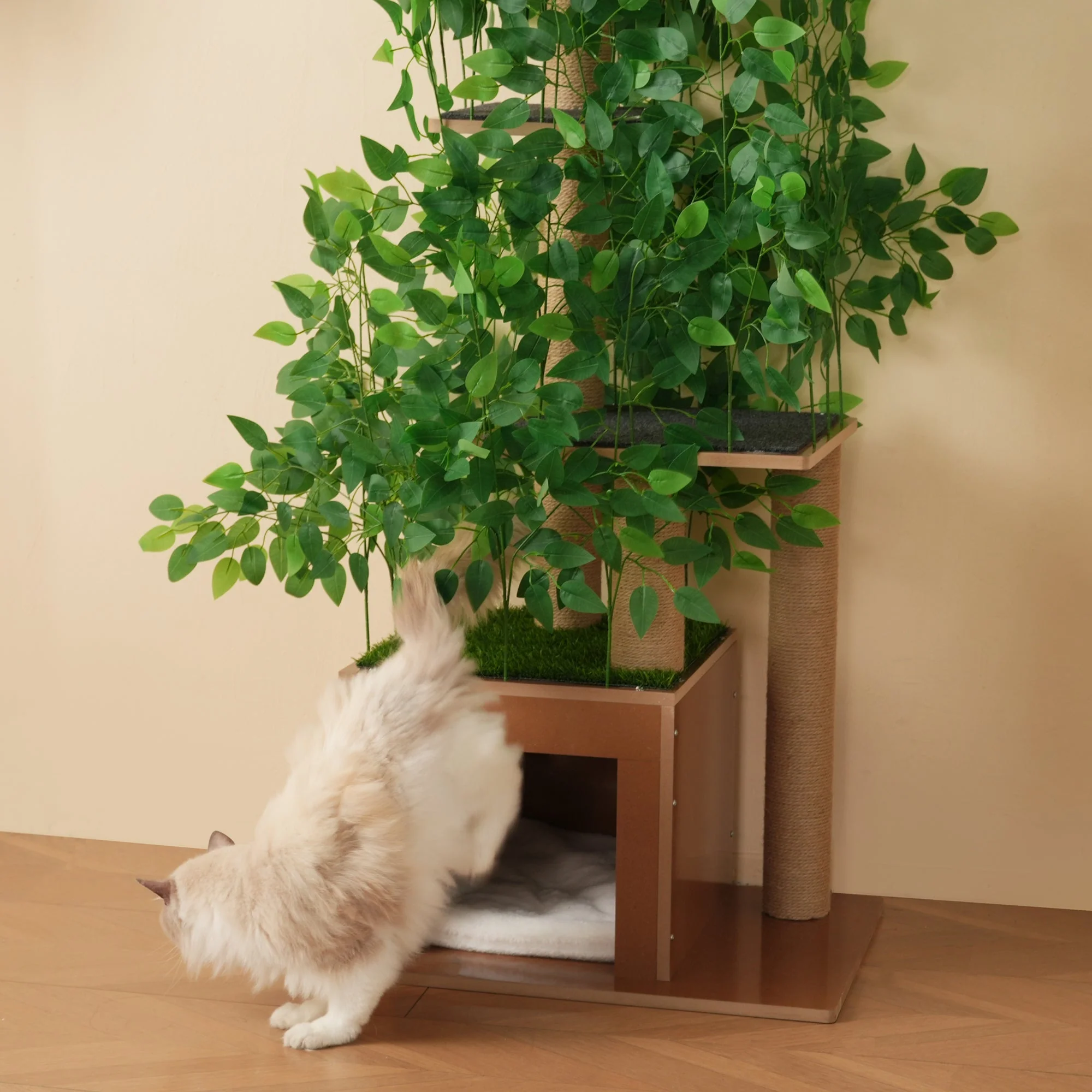 Cat Tree 190cm Tall Tree-Shaped 4 Platforms with Cat Holes Scratch-Resistant MDF - Image 6