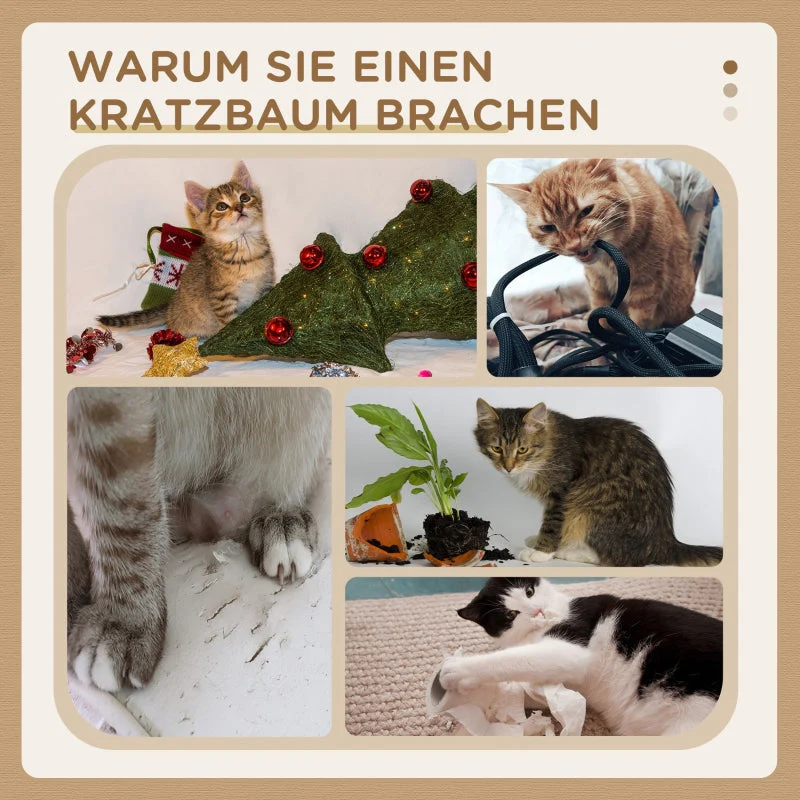 Cat Tree 72cm with Plush Balls, Sisal Posts, Platform, Scratching Board, Light Grey - Image 4
