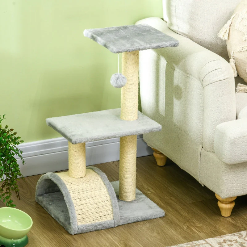 Cat Tree 72cm with Plush Balls, Sisal Posts, Platform, Scratching Board, Light Grey - Image 6