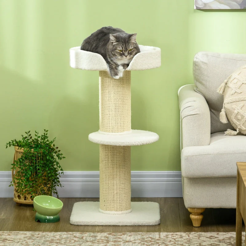 Cat Tree 91cm Play Tree with Cat Bed, Platform, Lamb's Wool Cream - Image 2