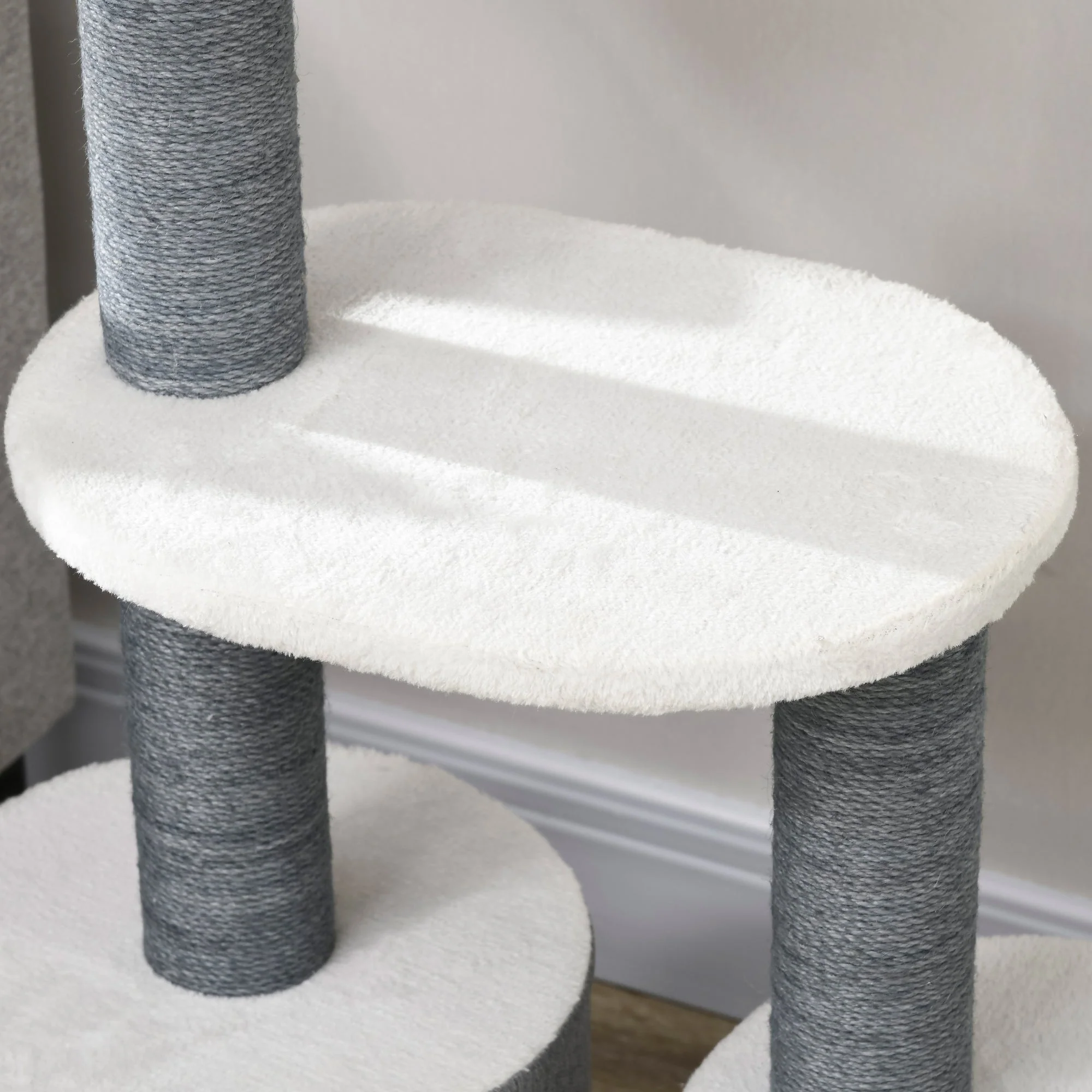 Cat Tree 98cm, Scratching Board, Cave, 3 Platforms, Grey and White - Image 8