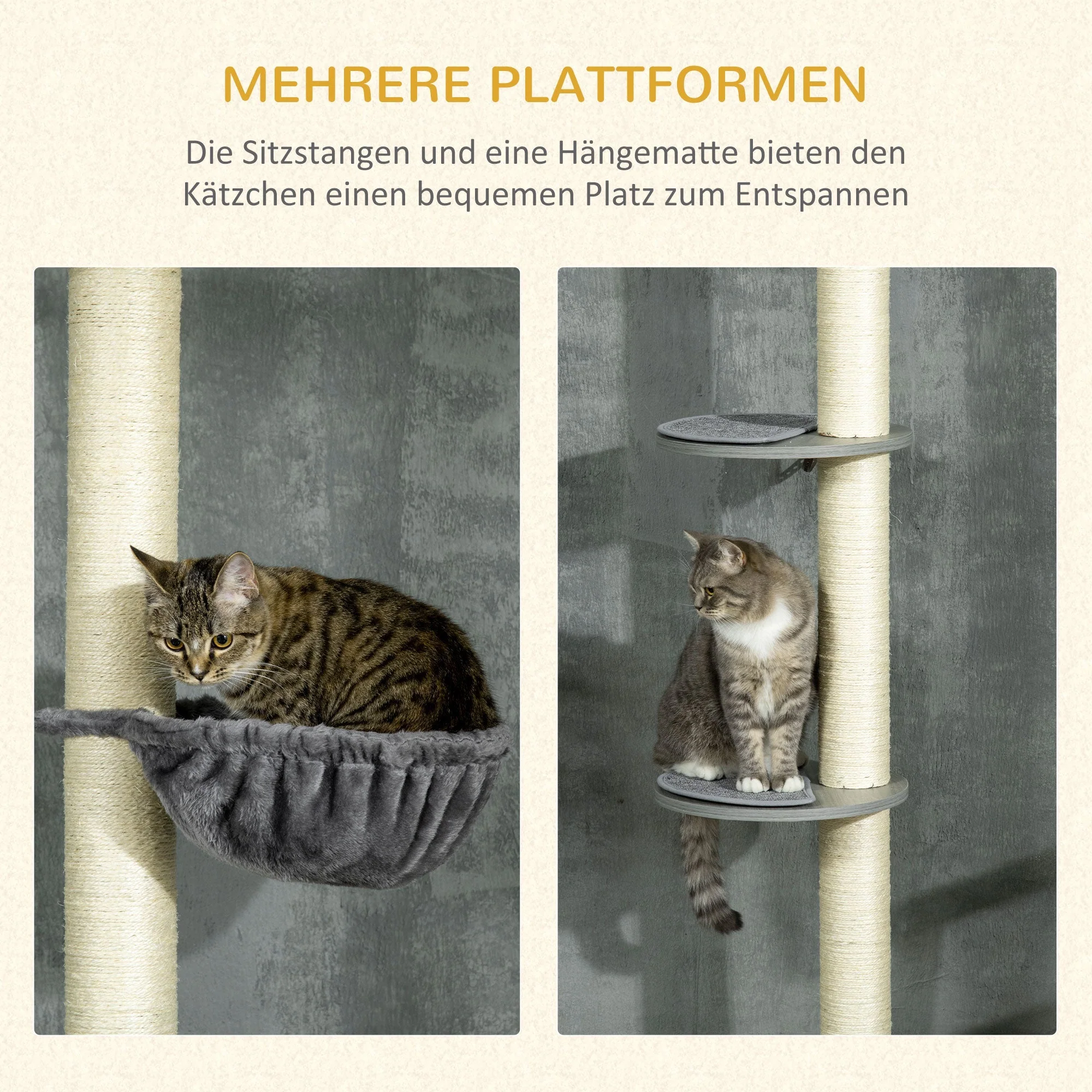 Cat Tree, Ceiling Height Adjustable with Scratching Posts, Grey Cream White - Image 5