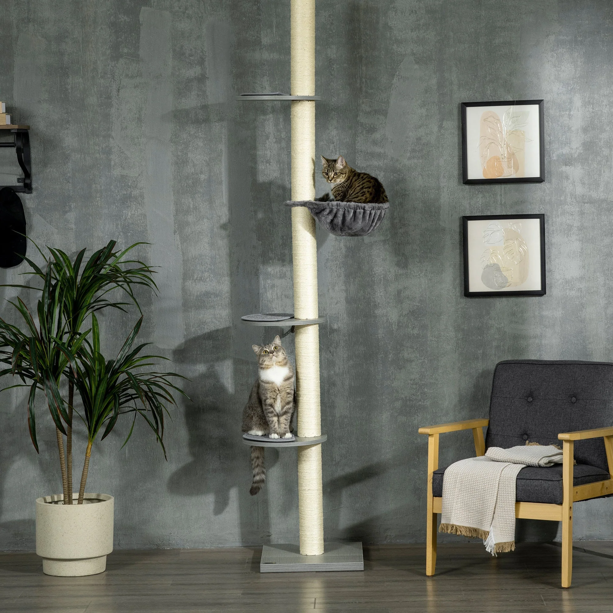 Cat Tree, Ceiling Height Adjustable with Scratching Posts, Grey Cream White - Image 7