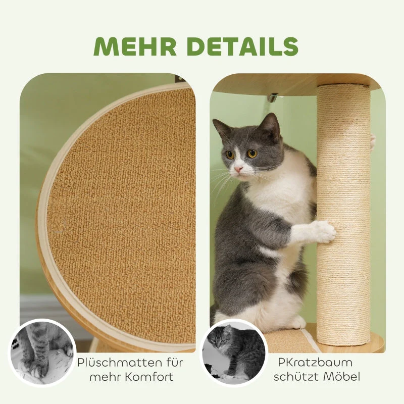 Cat Tree, Ceiling-High Sisal Rope Posts, Engineered Wood, Oak+Cream White - Image 6
