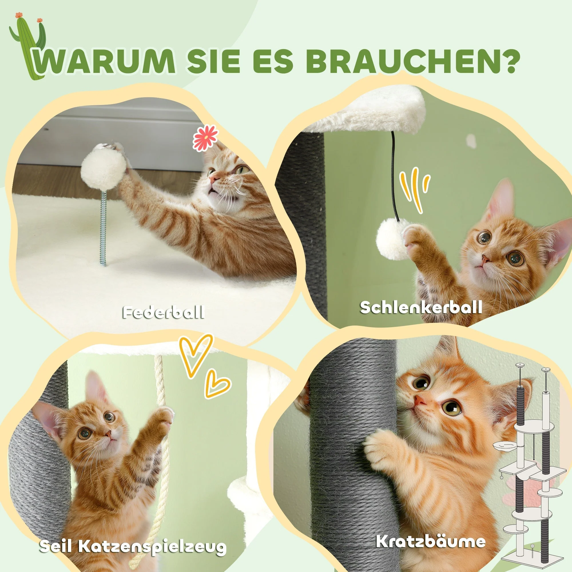 Cat Tree, Ceiling-High with Hammocks, Scratching Posts, White - Image 8