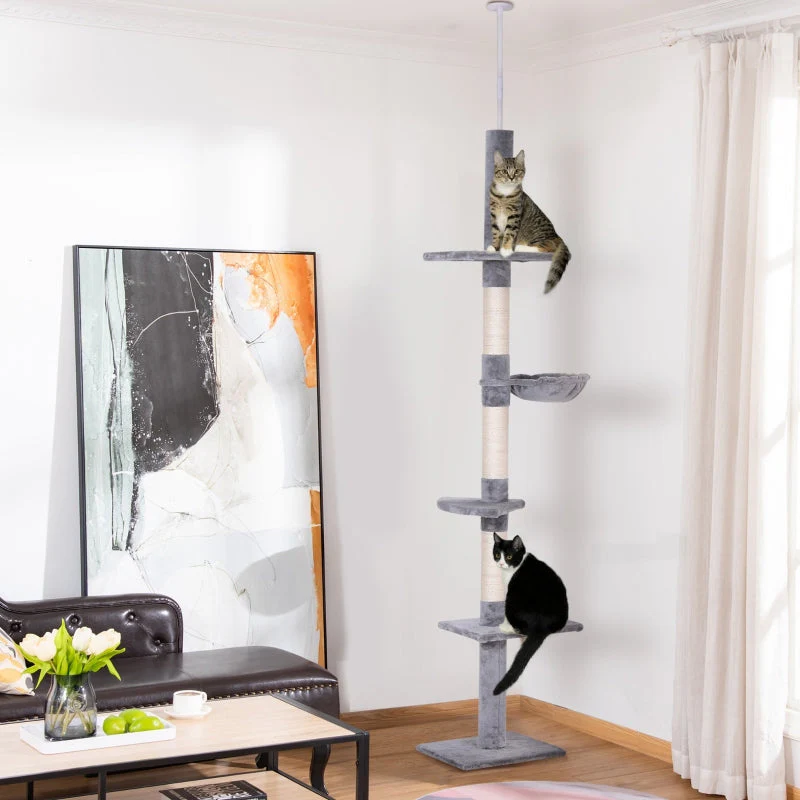 Cat Tree, Height Adjustable Sisal Posts, Grey - Image 2