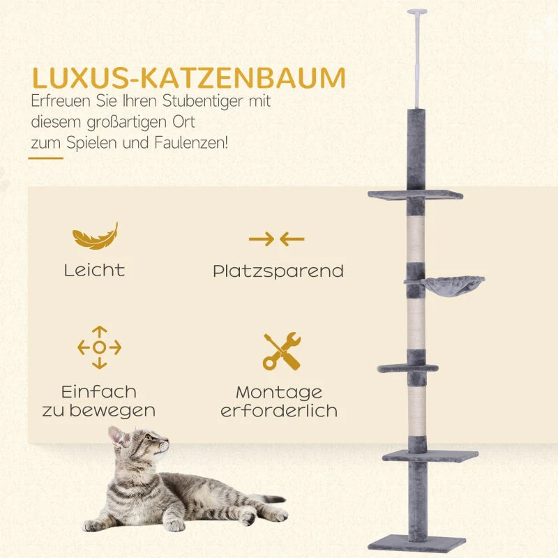 Cat Tree, Height Adjustable Sisal Posts, Grey - Image 4