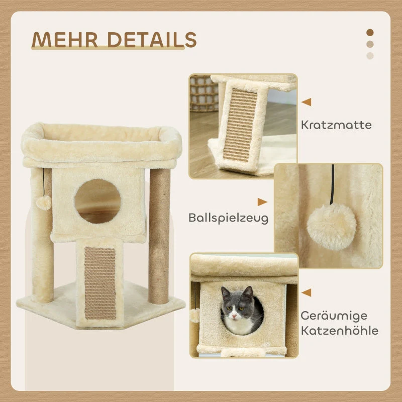 Cat Tree, Jute Scratching Mat, Cat House, Beige - Image 4