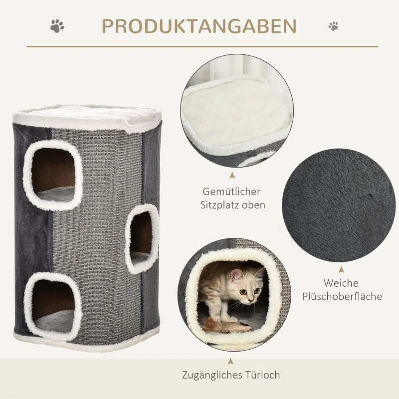 Cat Tree Scratching Barrel 3-Level Sisal Grey+White - Image 5