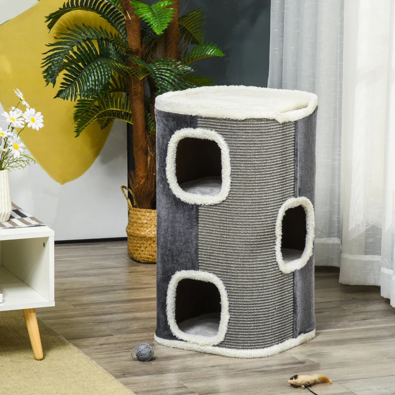 Cat Tree Scratching Barrel 3-Level Sisal Grey+White - Image 7