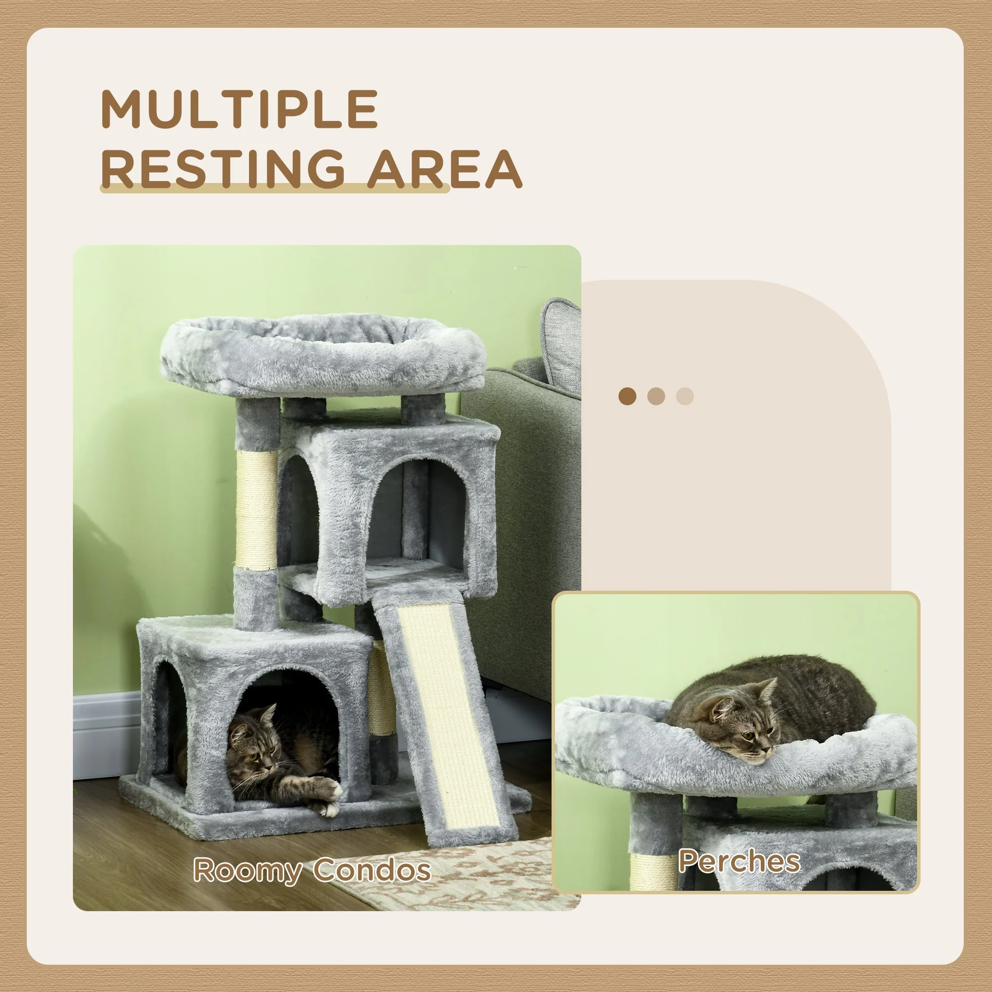 Cat Tree, Sisal Posts, Scratching Board, Light Grey - Image 4