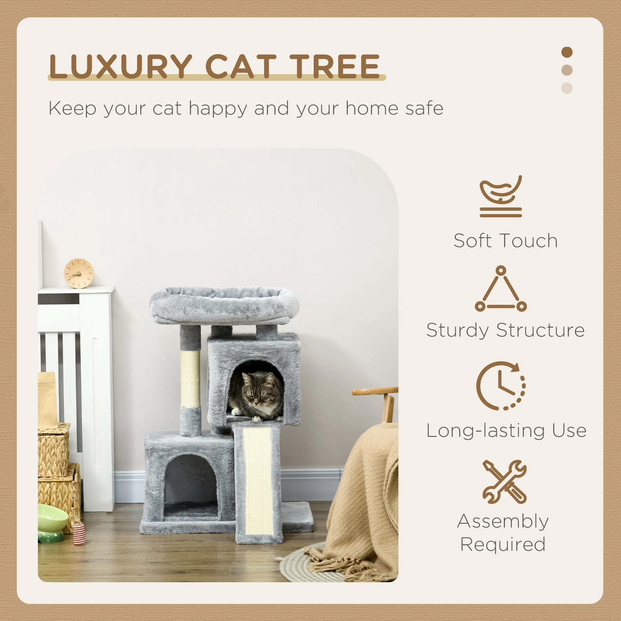 Cat Tree, Sisal Posts, Scratching Board, Light Grey - Image 6