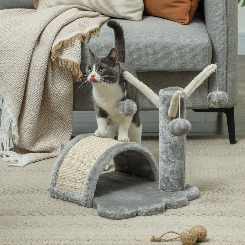 Cat Tree, Small Tower with Cave, 2 Play Balls, Scratching Mat, Light Grey - Image 6
