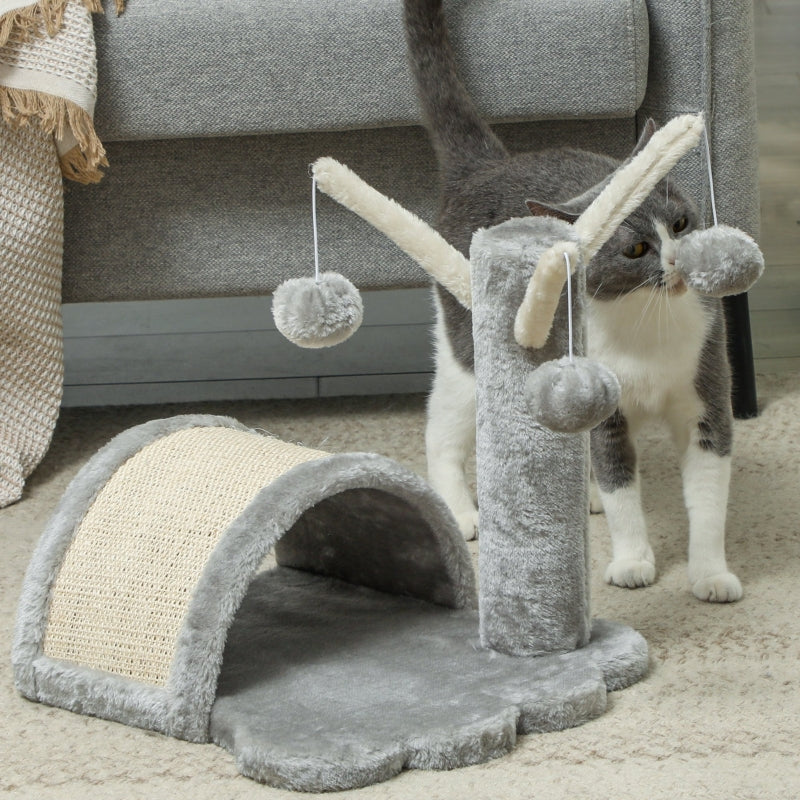 Cat Tree, Small Tower with Cave, 2 Play Balls, Scratching Mat, Light Grey - Image 8