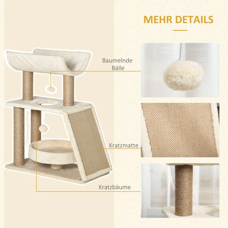 Cat Tree, with Toys and Cat Bed, 60x30x76 cm, Natural - Image 6