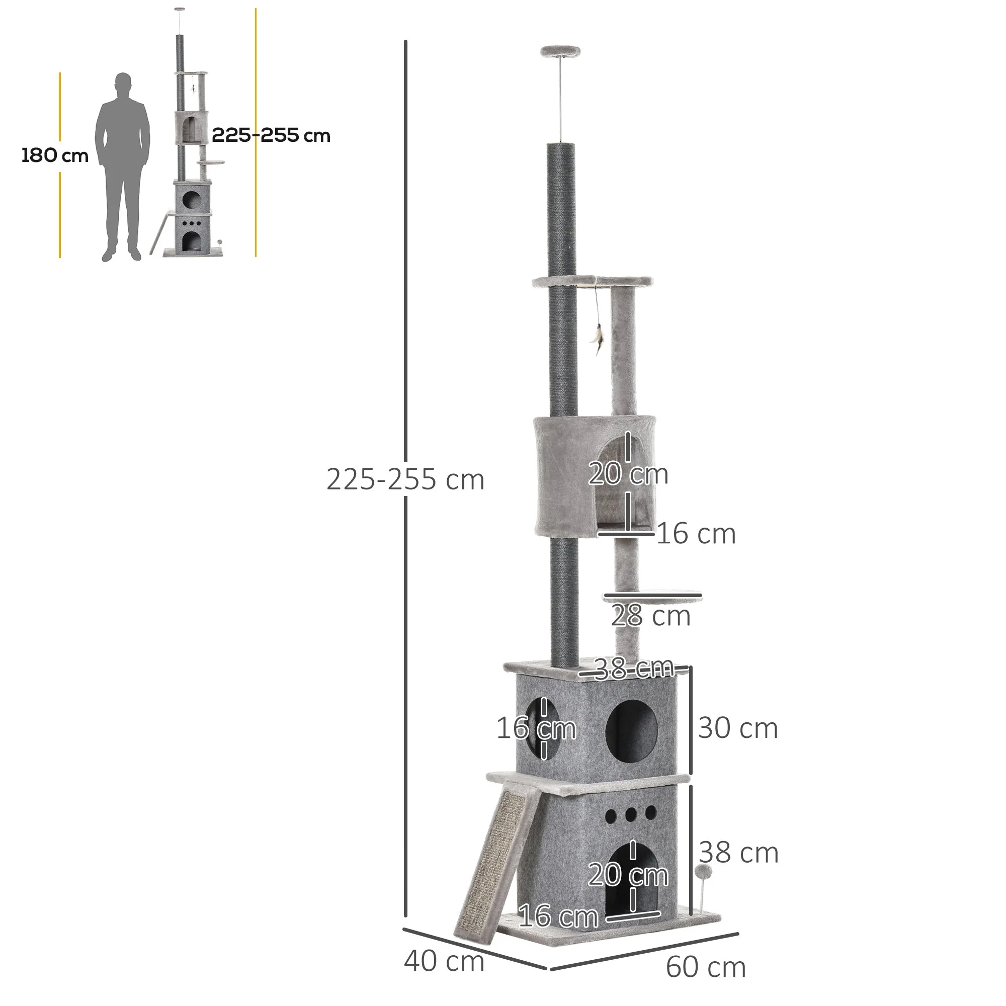 Cat Tree, XXL, Height-Adjustable, Sisal, Light Grey - Image 3