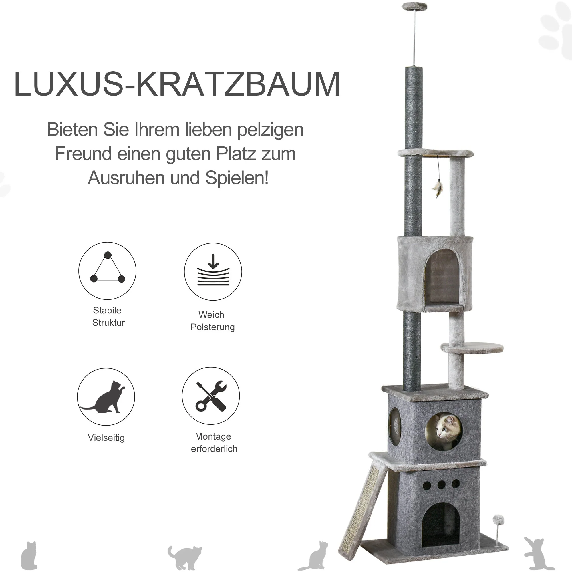 Cat Tree, XXL, Height-Adjustable, Sisal, Light Grey - Image 4