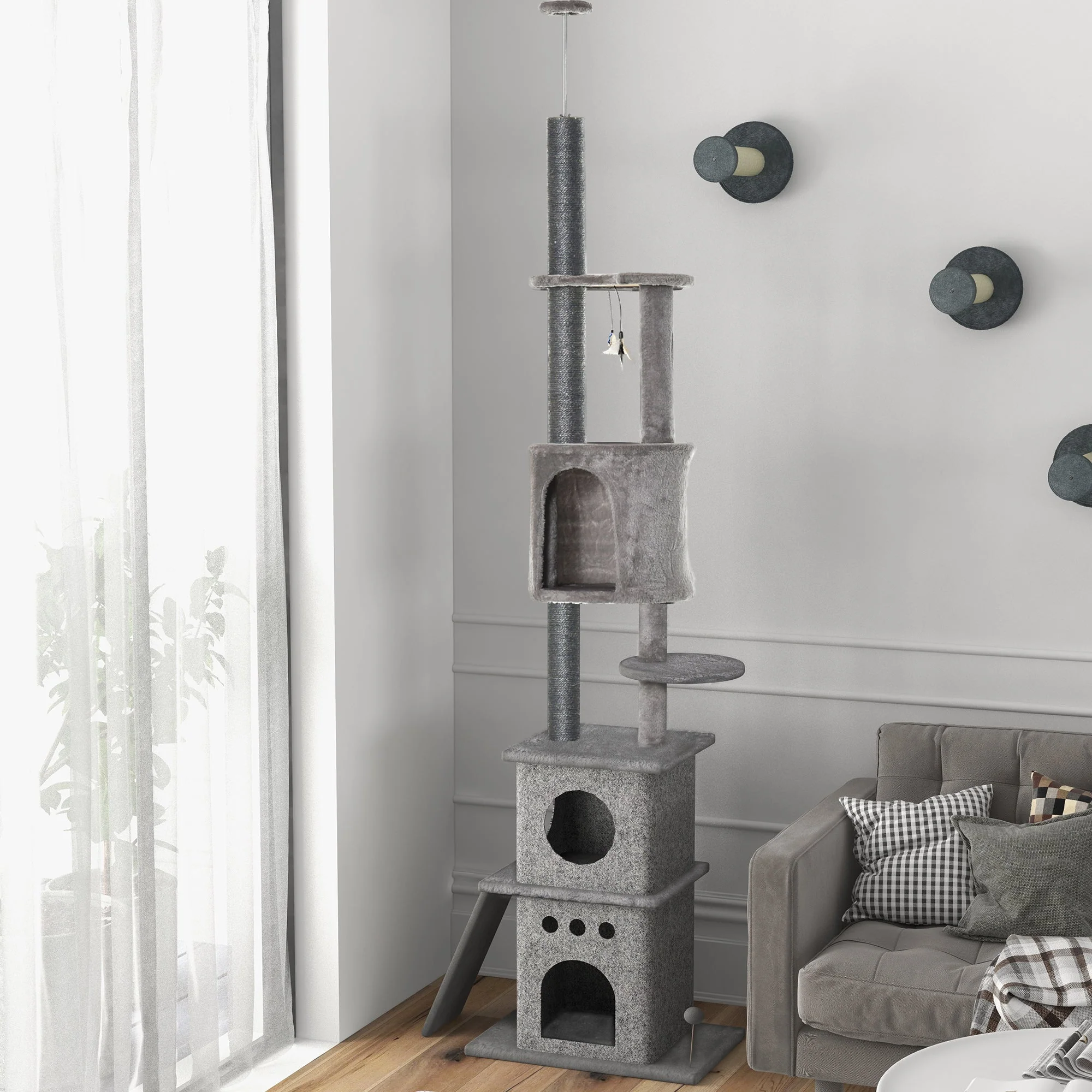 Cat Tree, XXL, Height-Adjustable, Sisal, Light Grey - Image 8
