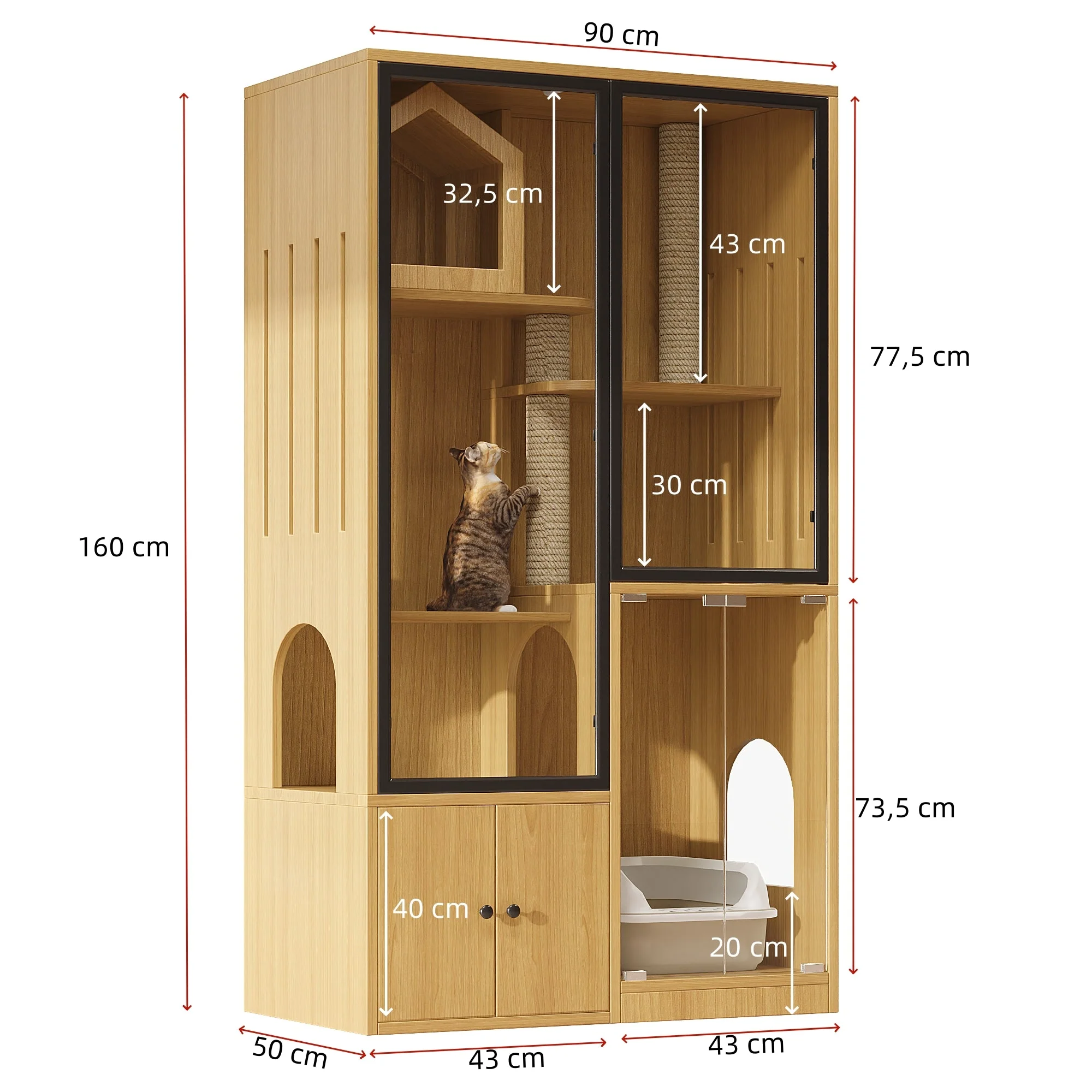 Cat Villa Litter Box Cabinet Glass House - Yellow Maple Wood Color - Image 9