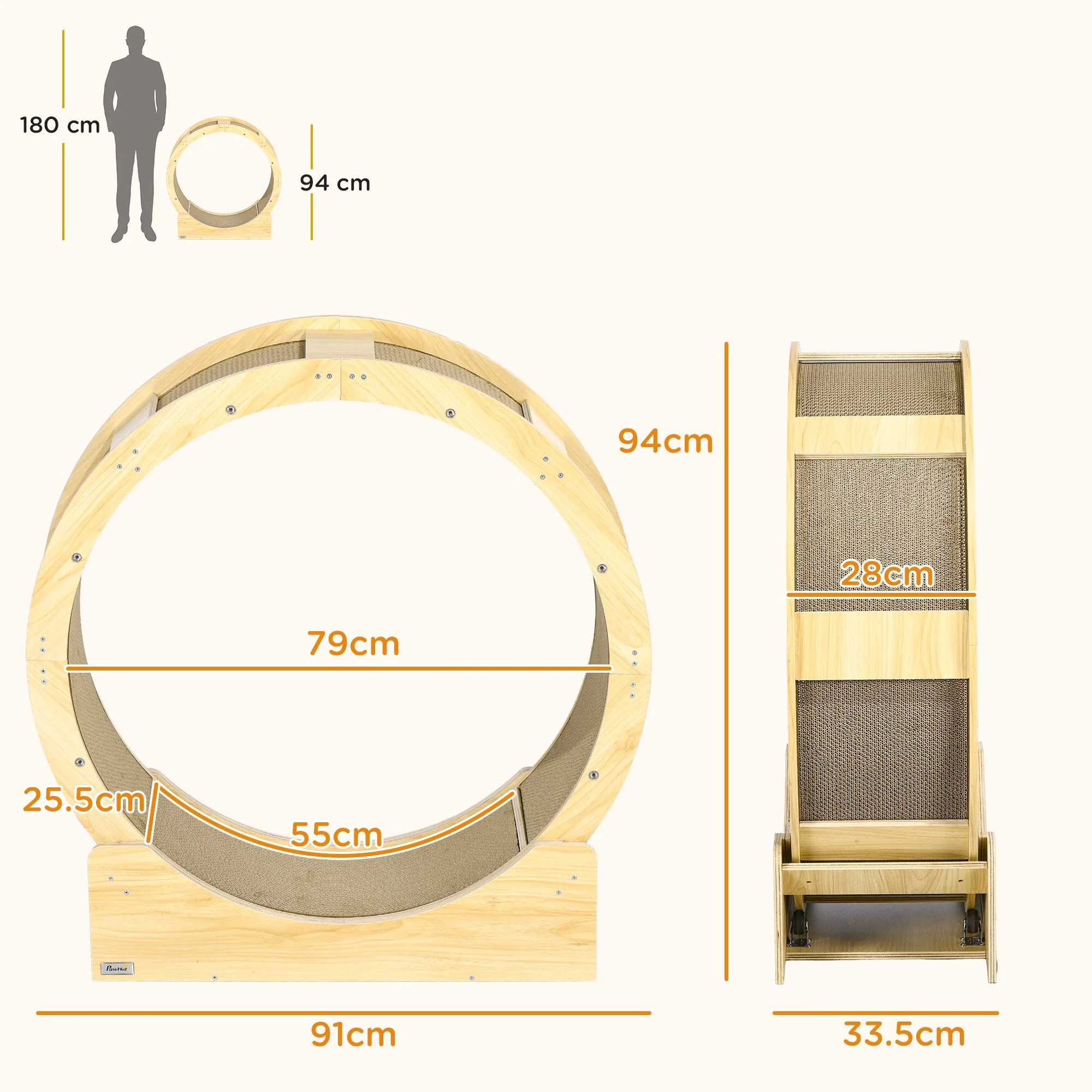 Cat Wheel, 91 cm, Brake & Scratching Board, Oak - Image 3