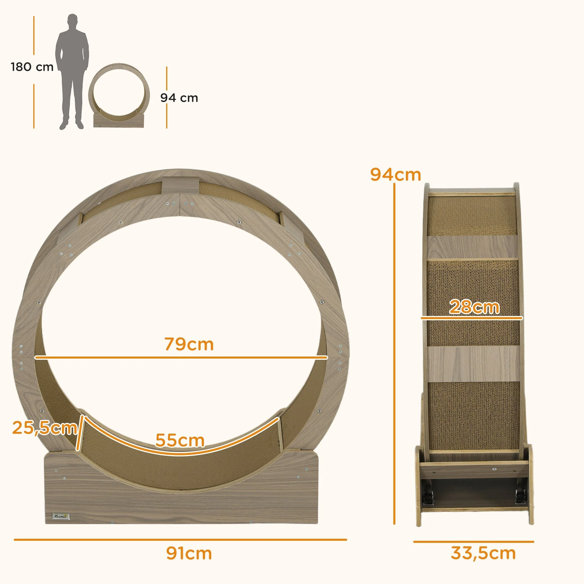 Cat Wheel Exercise Wheel, 91cm with Brake, Walnut - Image 3