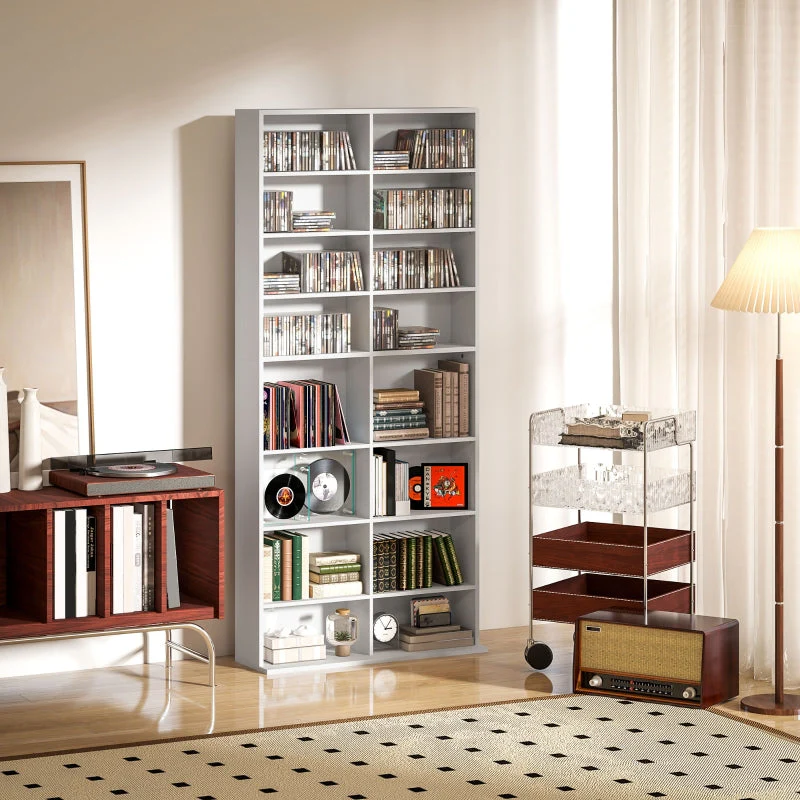CD/DVD/Blu-ray Media Shelf/CD Stand, 640 CD/360 DVD/430 Blu-ray Storage 78.5x24x175 cm, White - Image 2