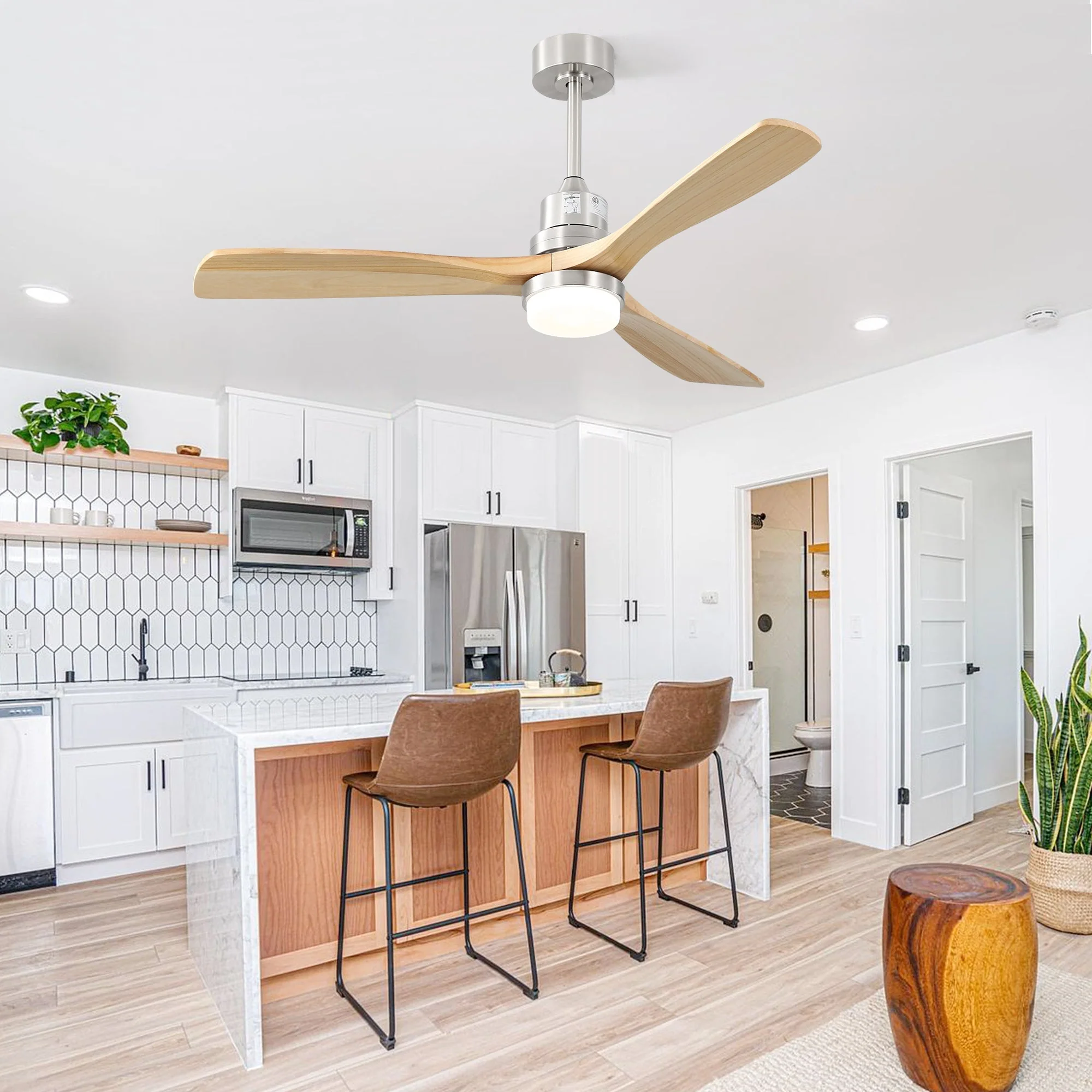 Ceiling Fan 52-Inch Dimmable LED 6-Speed Reversible DC Motor Remote Control Wooden Blades - Image 2