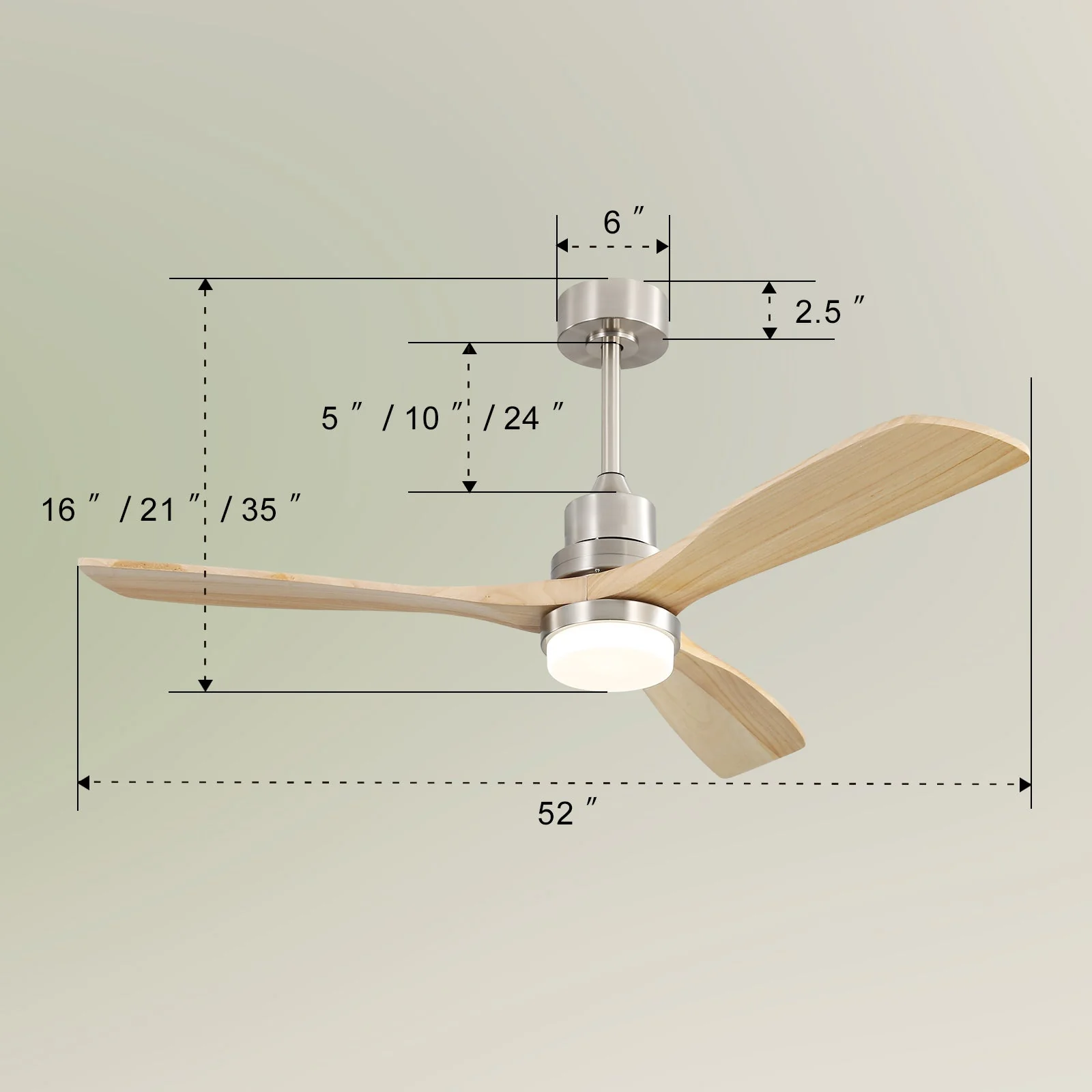 Ceiling Fan 52-Inch Dimmable LED 6-Speed Reversible DC Motor Remote Control Wooden Blades - Image 5