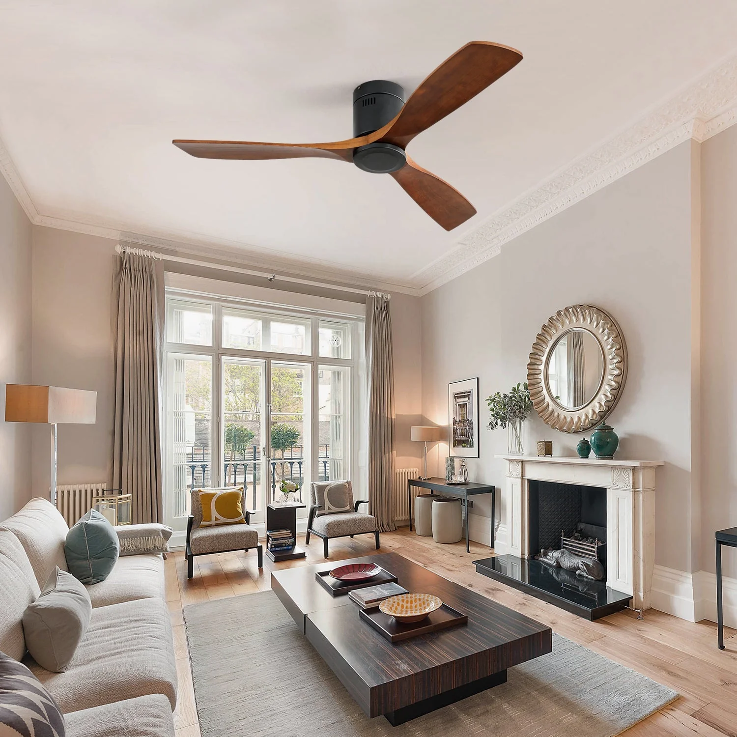 Ceiling Fan 52-inch Flat DC Motor Silent Reversible with Remote Control without Lighting Wooden Blades - Image 3