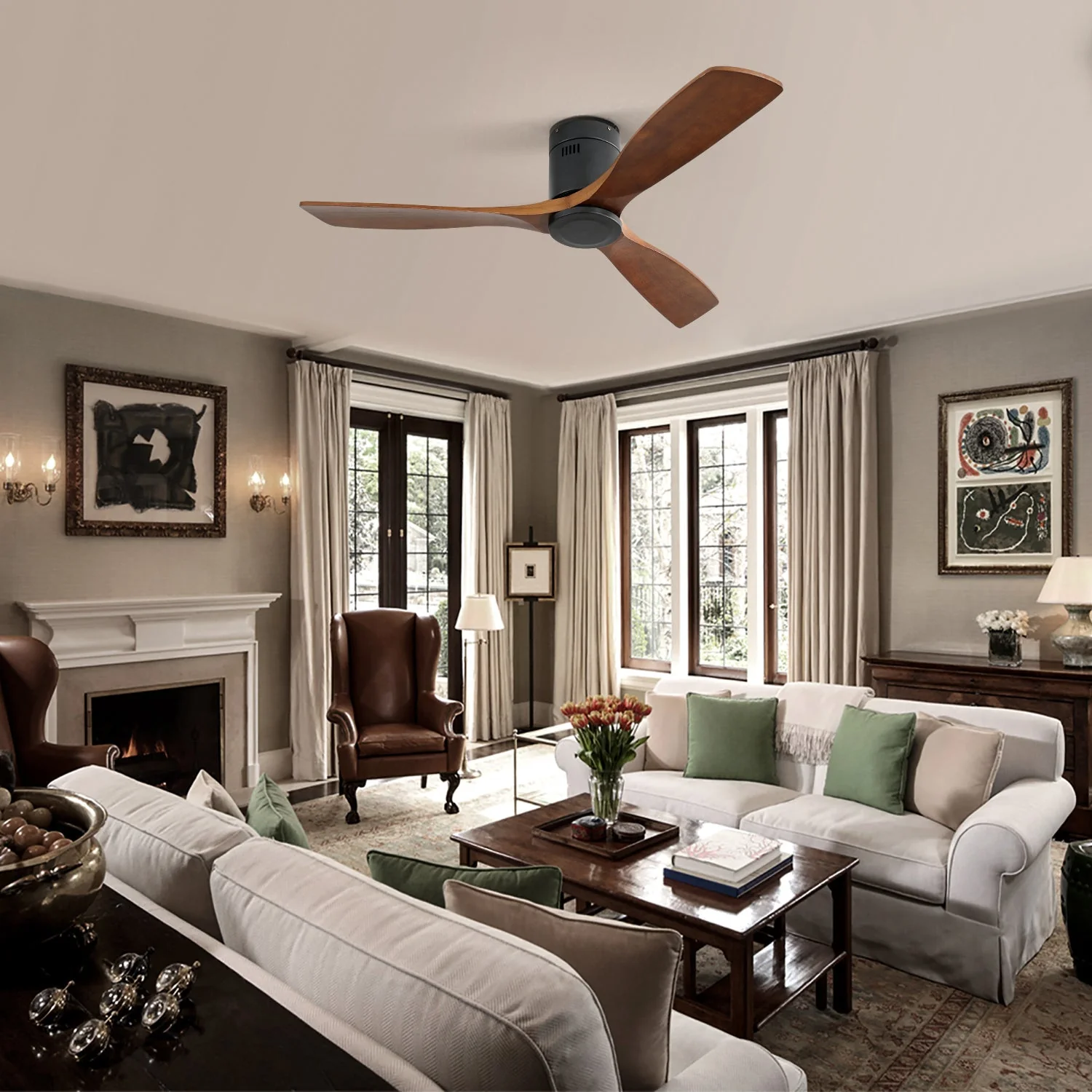 Ceiling Fan 52-inch Flat DC Motor Silent Reversible with Remote Control without Lighting Wooden Blades - Image 4