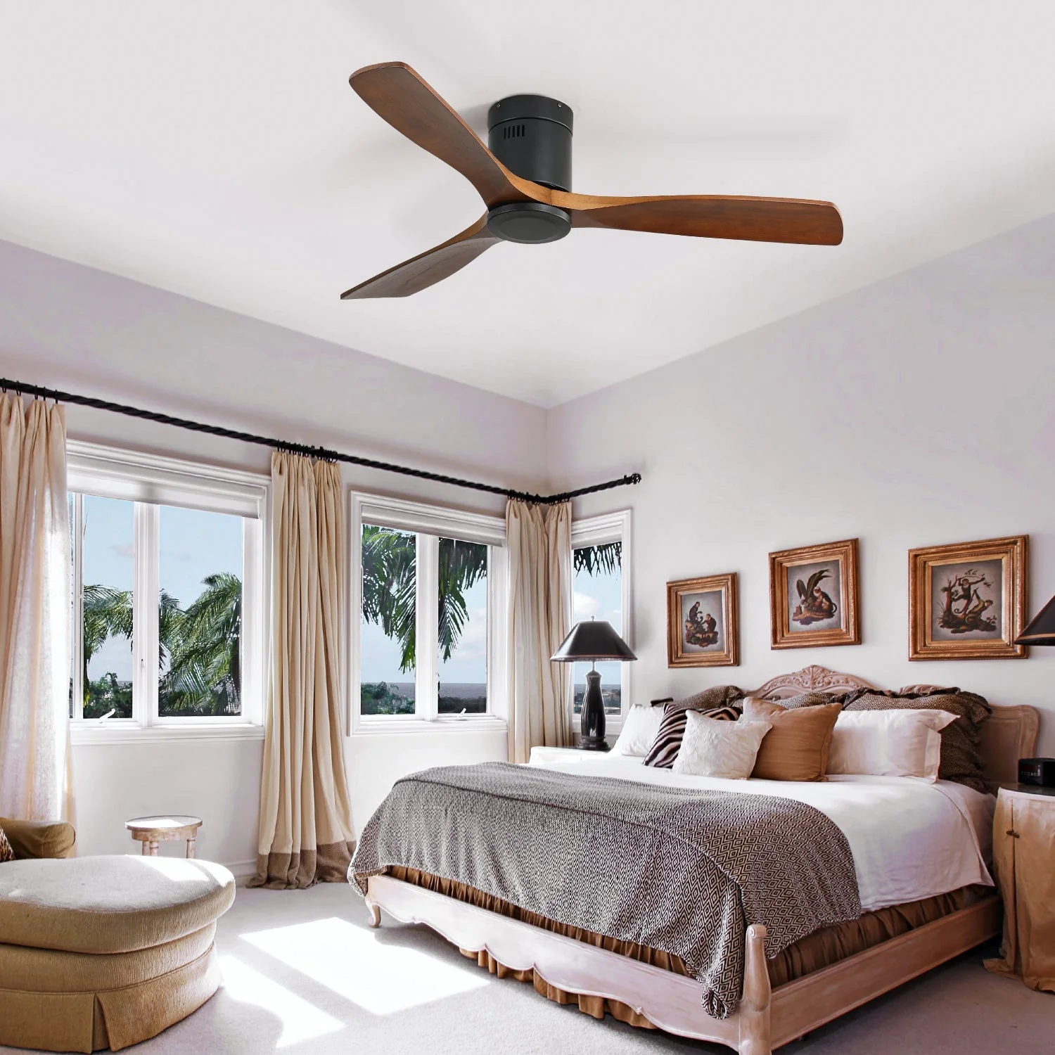 Ceiling Fan 52-inch Flat DC Motor Silent Reversible with Remote Control without Lighting Wooden Blades - Image 5