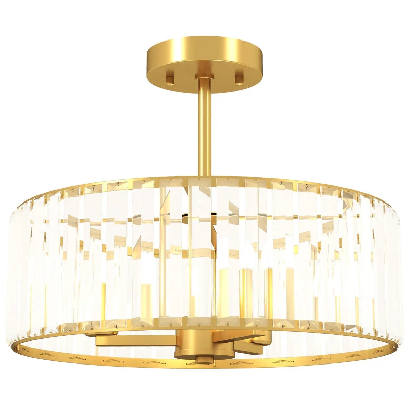 Ceiling Lamp, Chandelier Design, Crystal Shade, 3 Bulbs, Gold Metal - Image 2