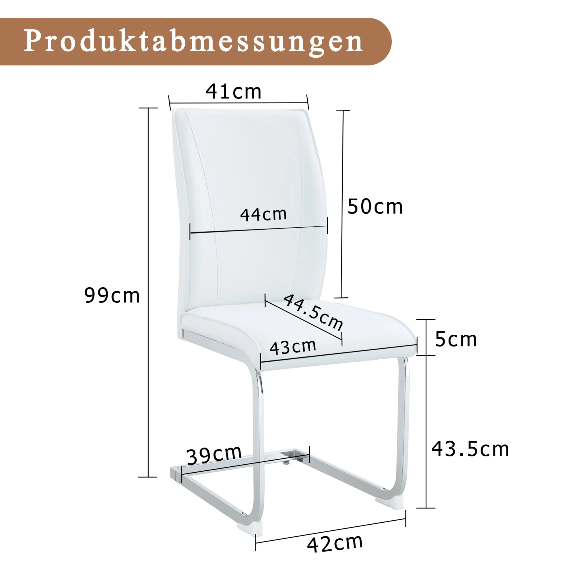 Chairs Set of 2 Elegant Modern PU Comfort Cushion Silver Metal Legs - White - Image 4