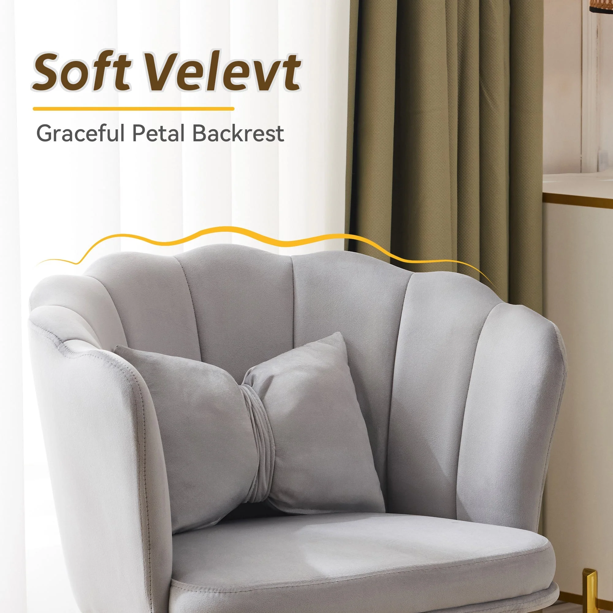Chairs, Set of 4 Velvet Upholstered with Petal Back & Gold Legs, Modern - Image 9