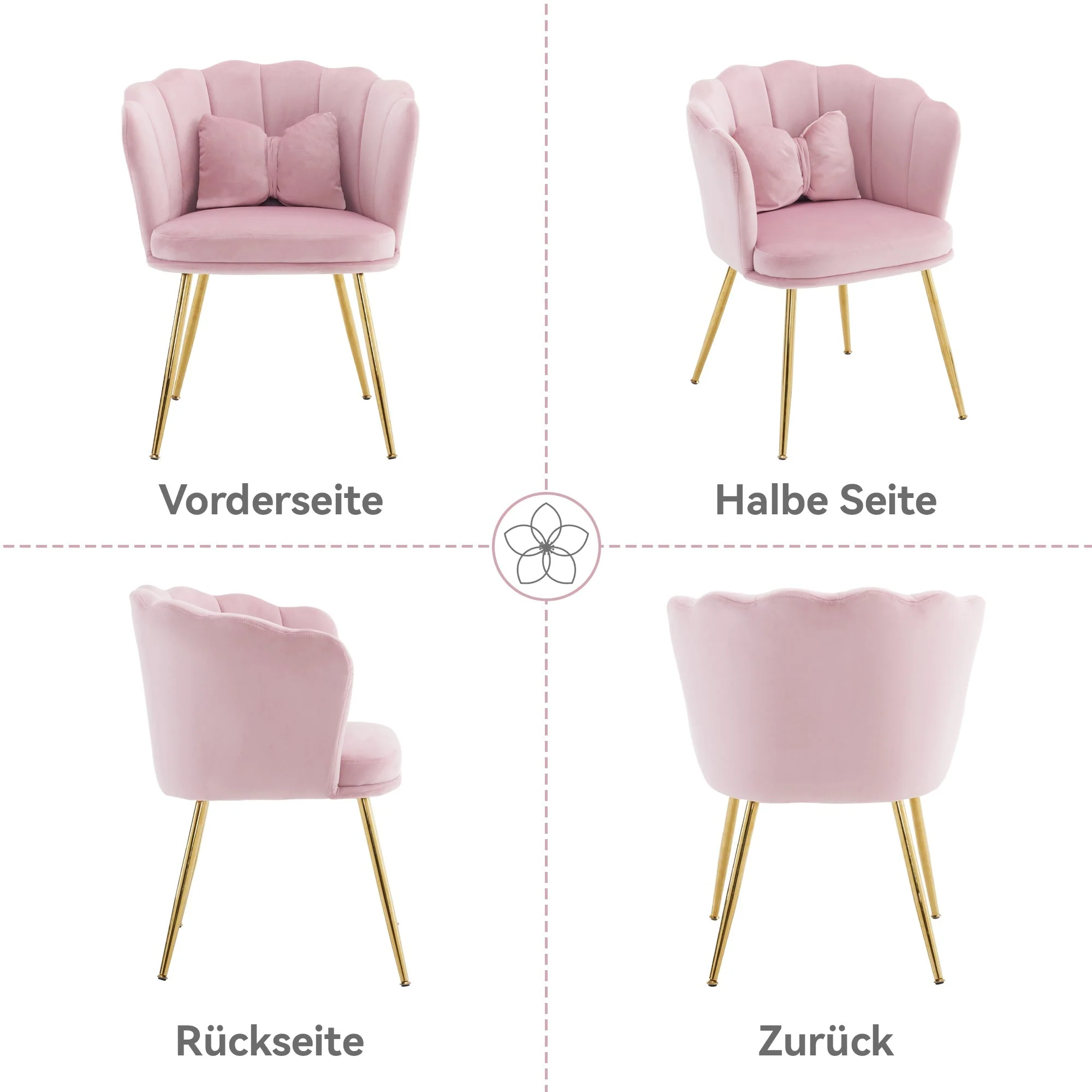 Chairs, Set of 6 Modern Velvet Petal Back with Gold Metal Legs - Image 5