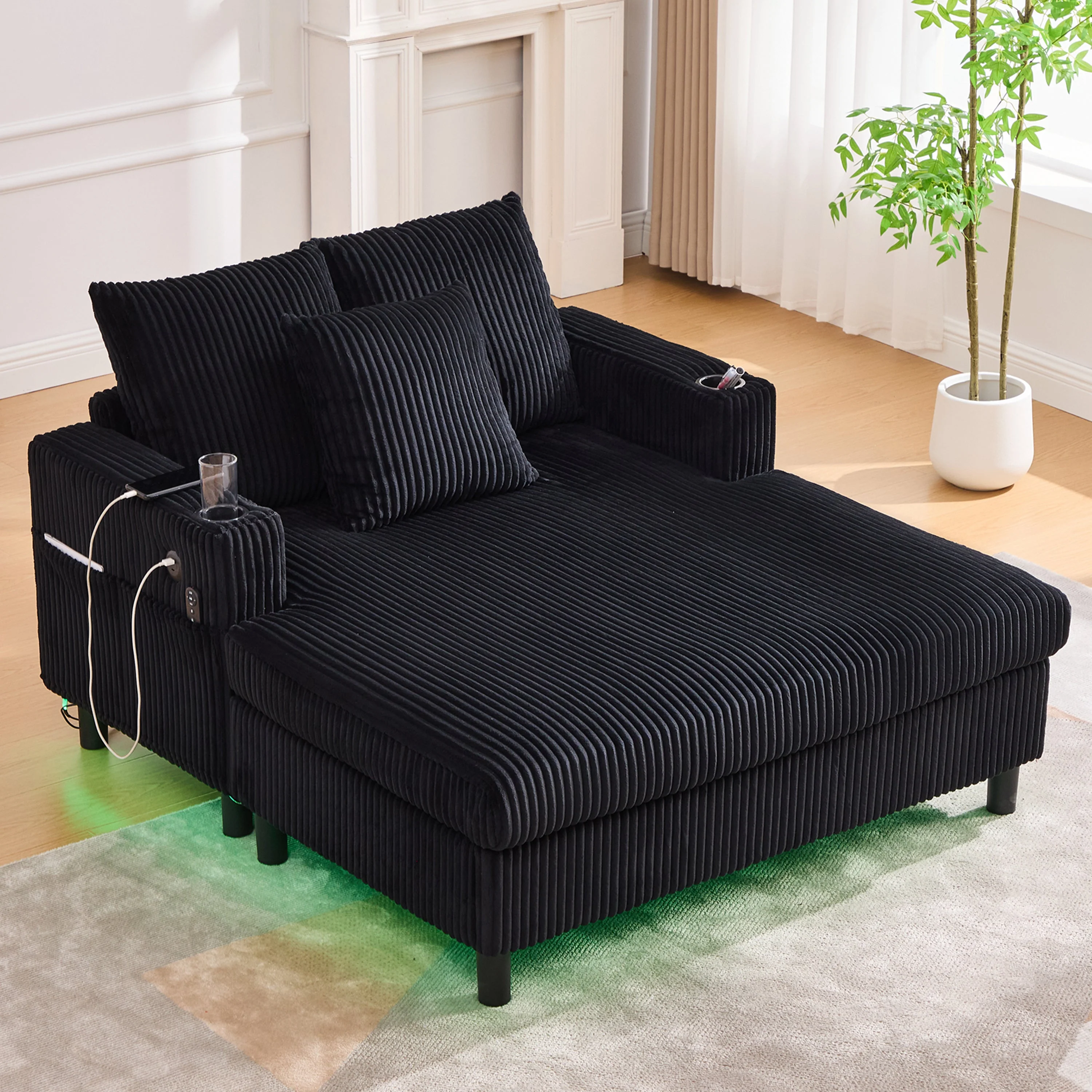 Chaise Longue Recliner, Soft with Cup Holders, USB Ports & LED Lighting - Image 6
