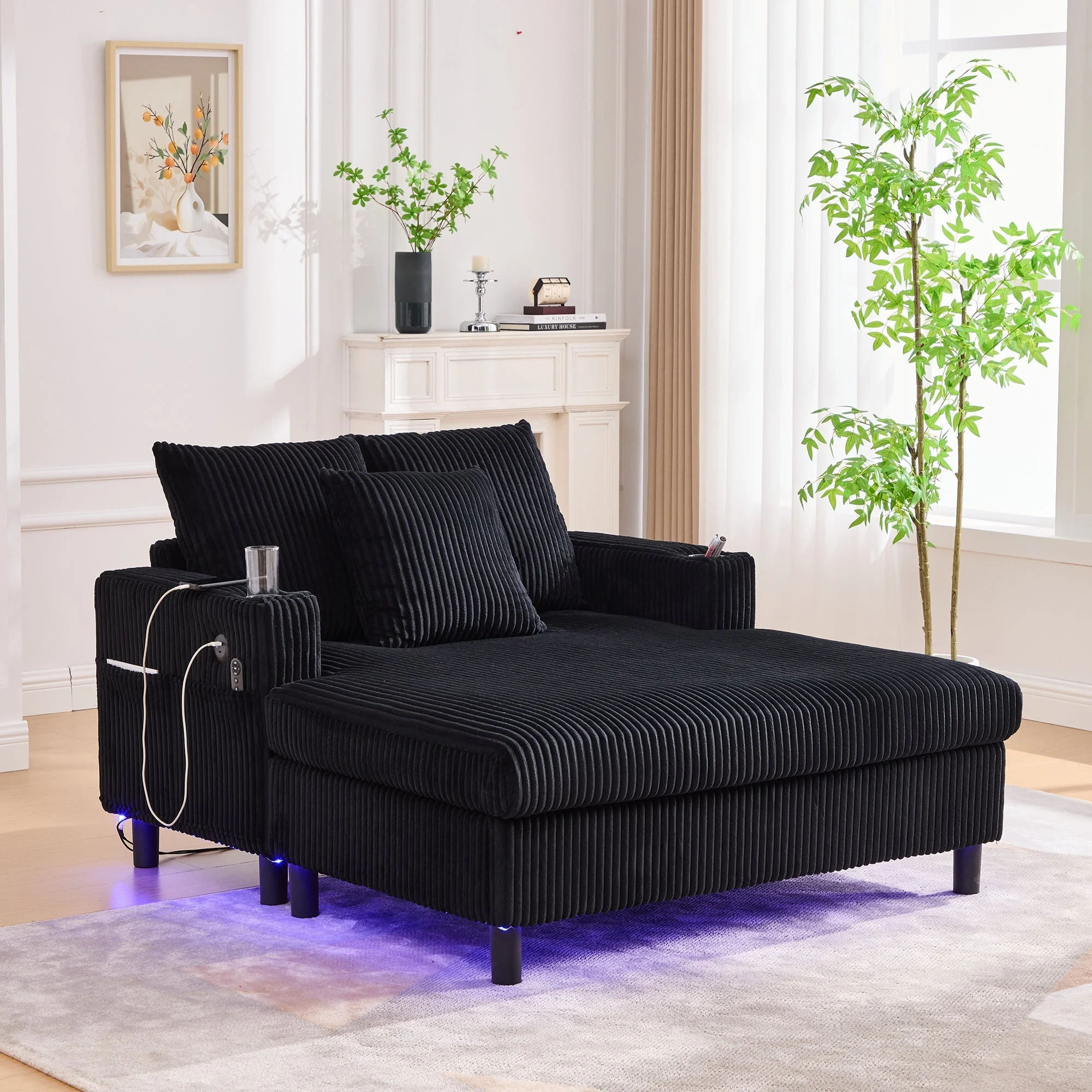 Chaise Longue Recliner, Soft with Cup Holders, USB Ports & LED Lighting - Image 7
