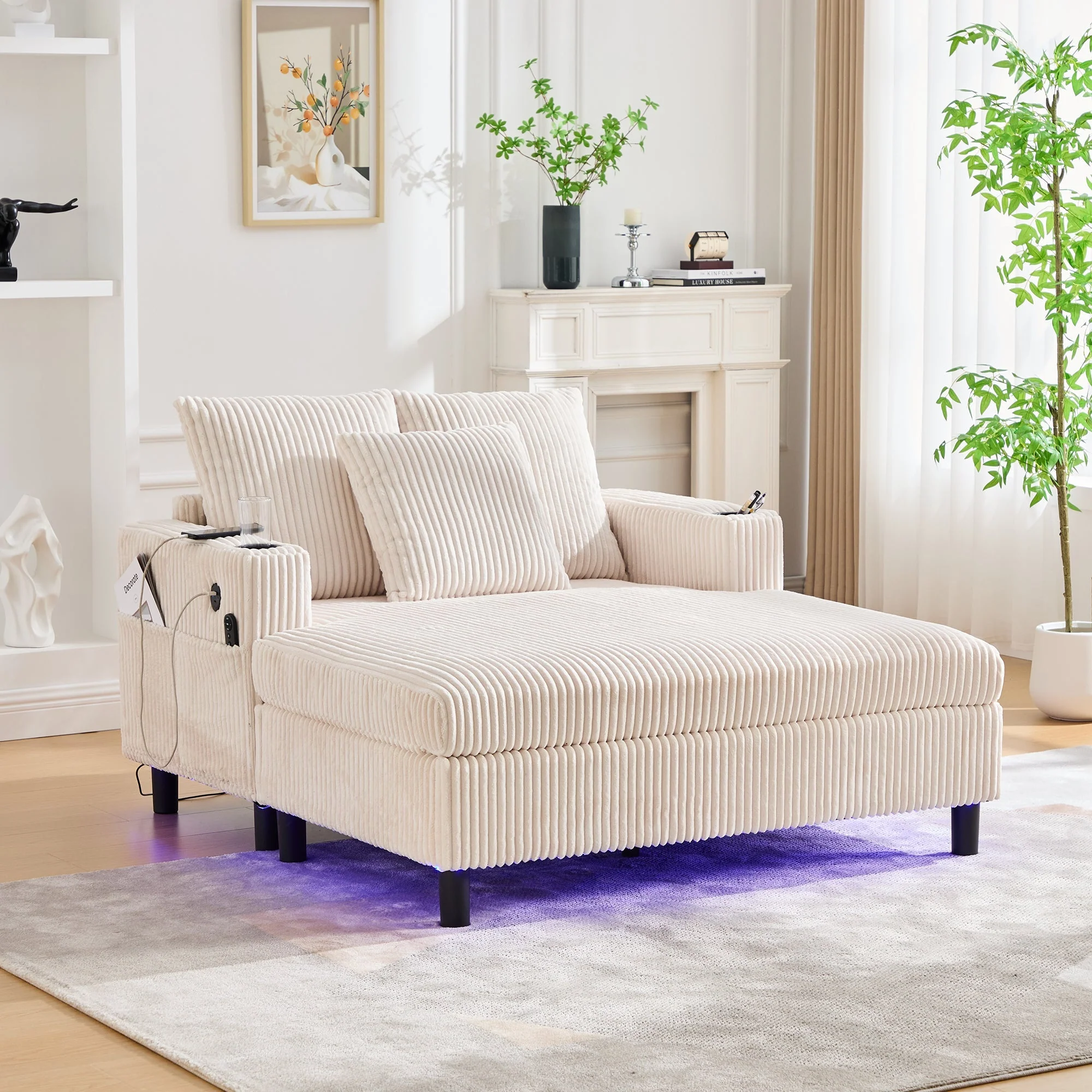 Chaise Longue Recliner with Cupholders, USB, LED Lighting, Soft - Image 7