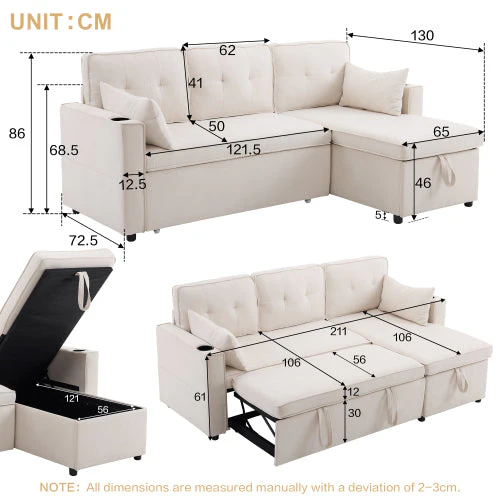 Chaise Longue Sofa, Beige - Image 7