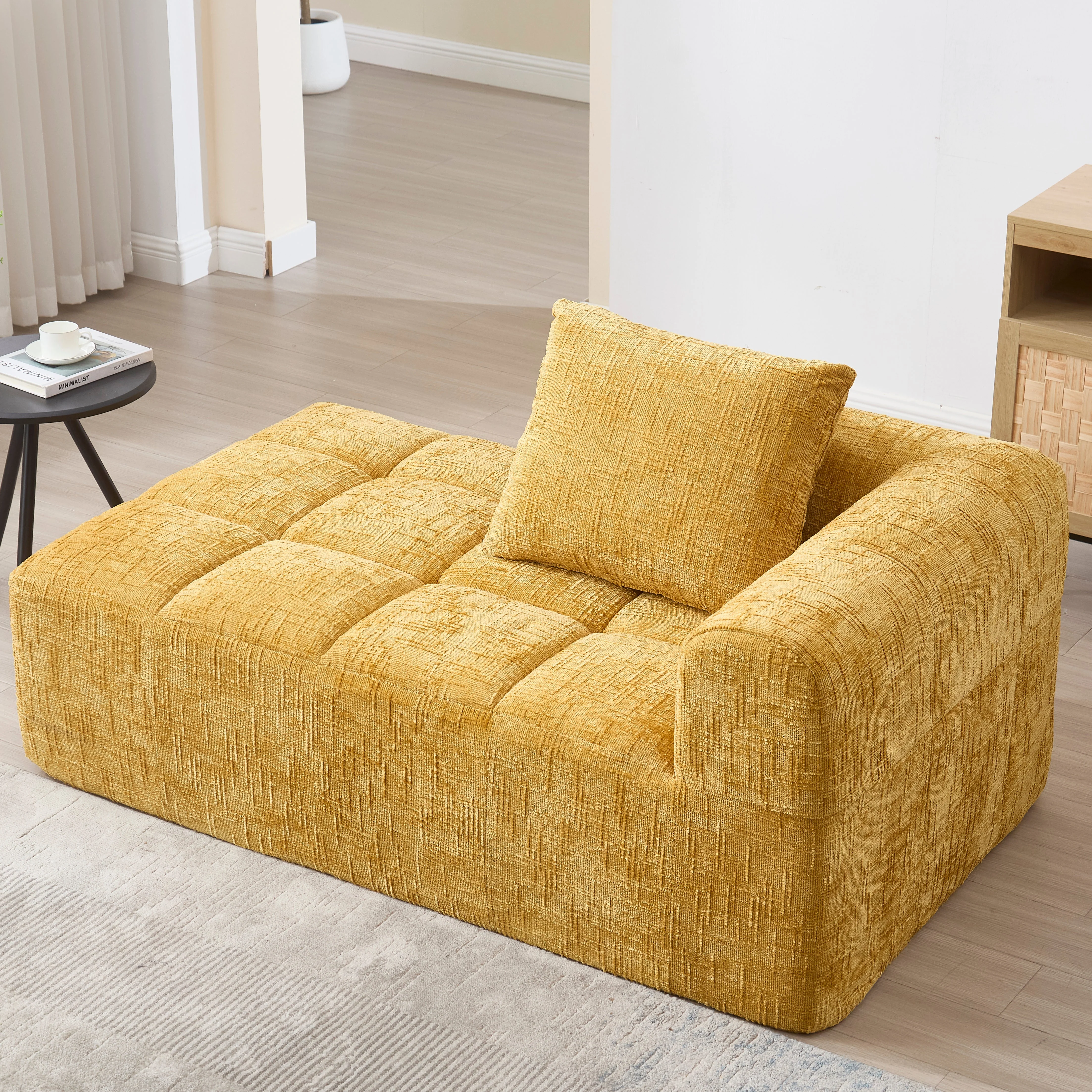 Chaise Longue Sofa, Soft with Side Pockets, No Assembly, Yellow