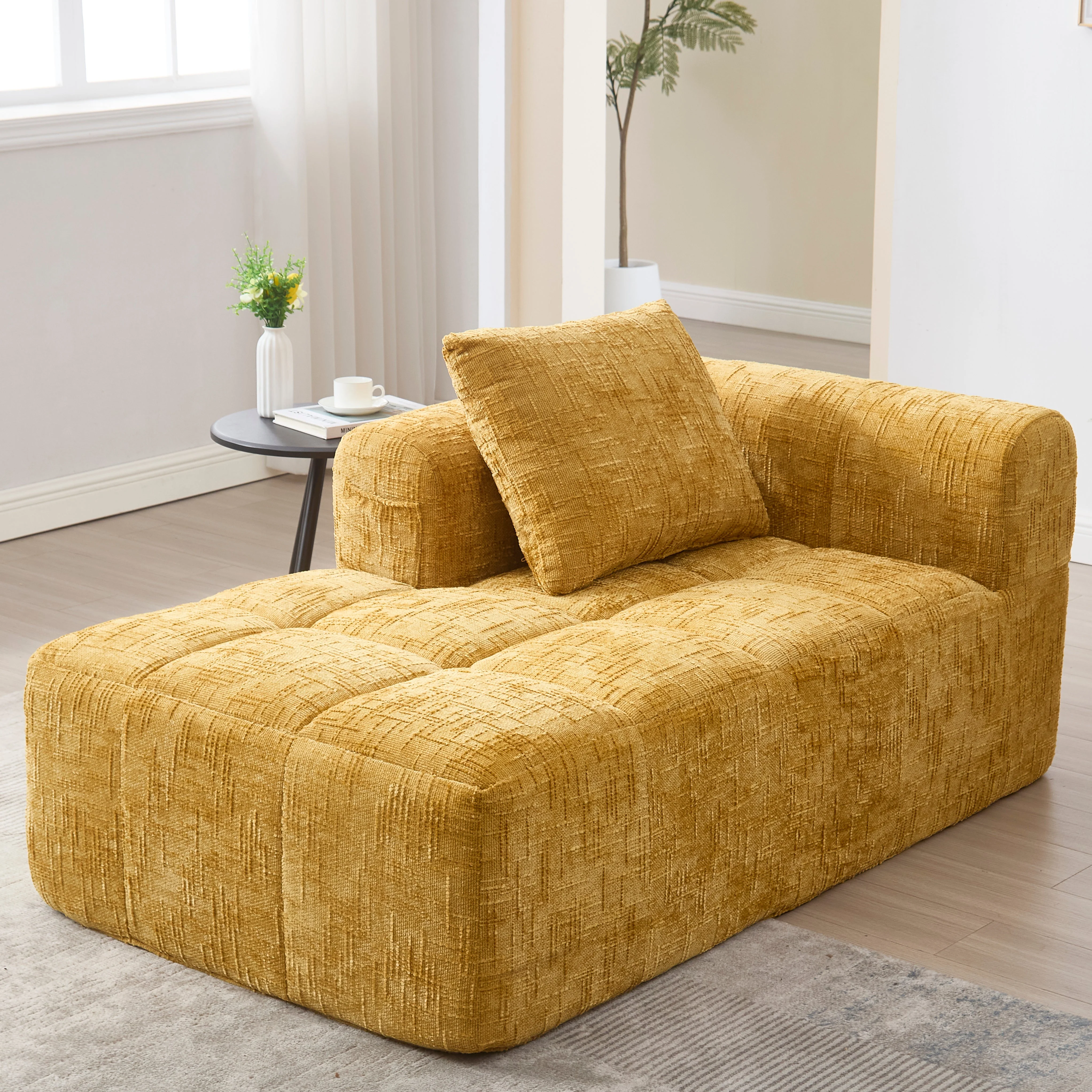 Chaise Longue Sofa, Soft with Side Pockets, No Assembly, Yellow - Image 5