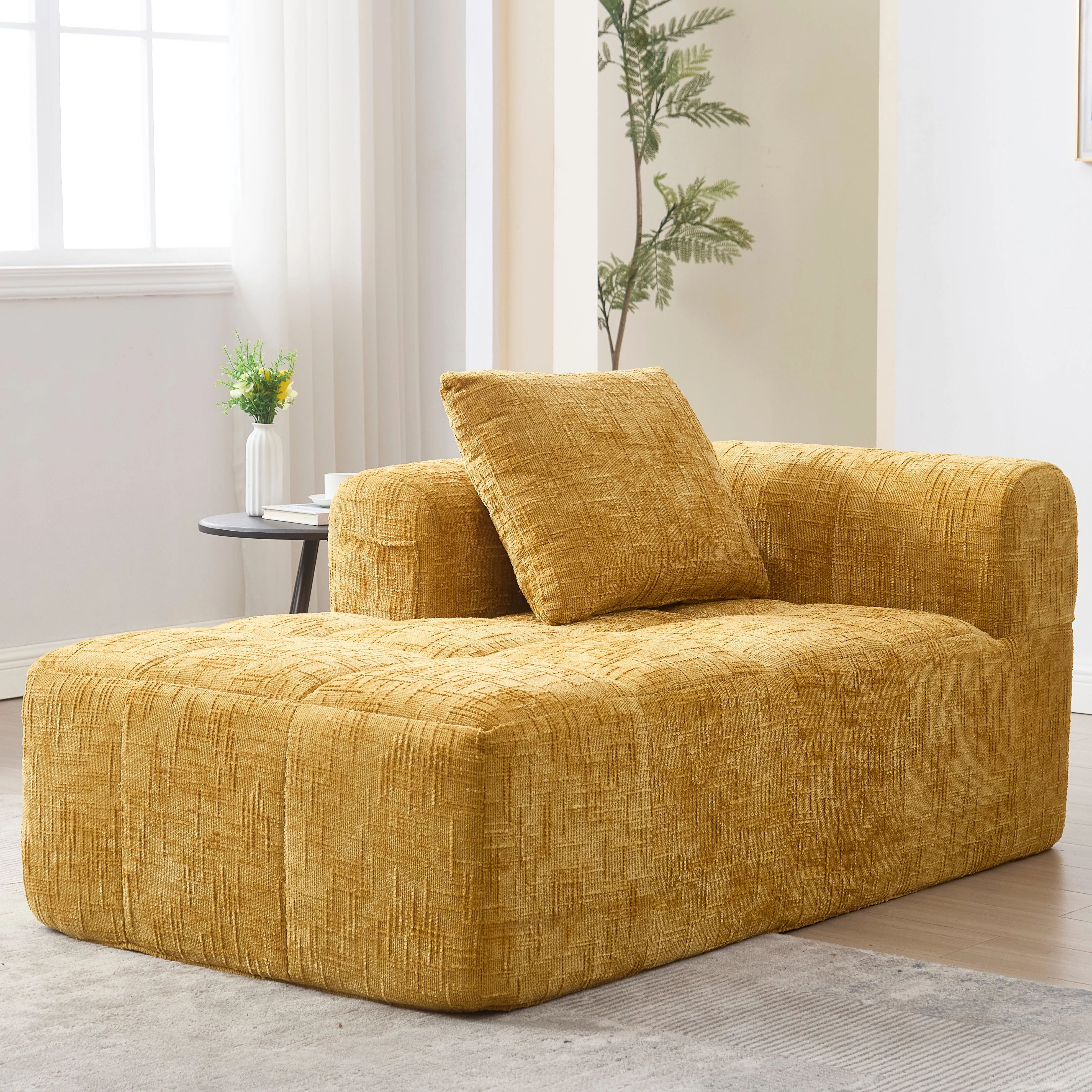 Chaise Longue Sofa, Soft with Side Pockets, No Assembly, Yellow - Image 8