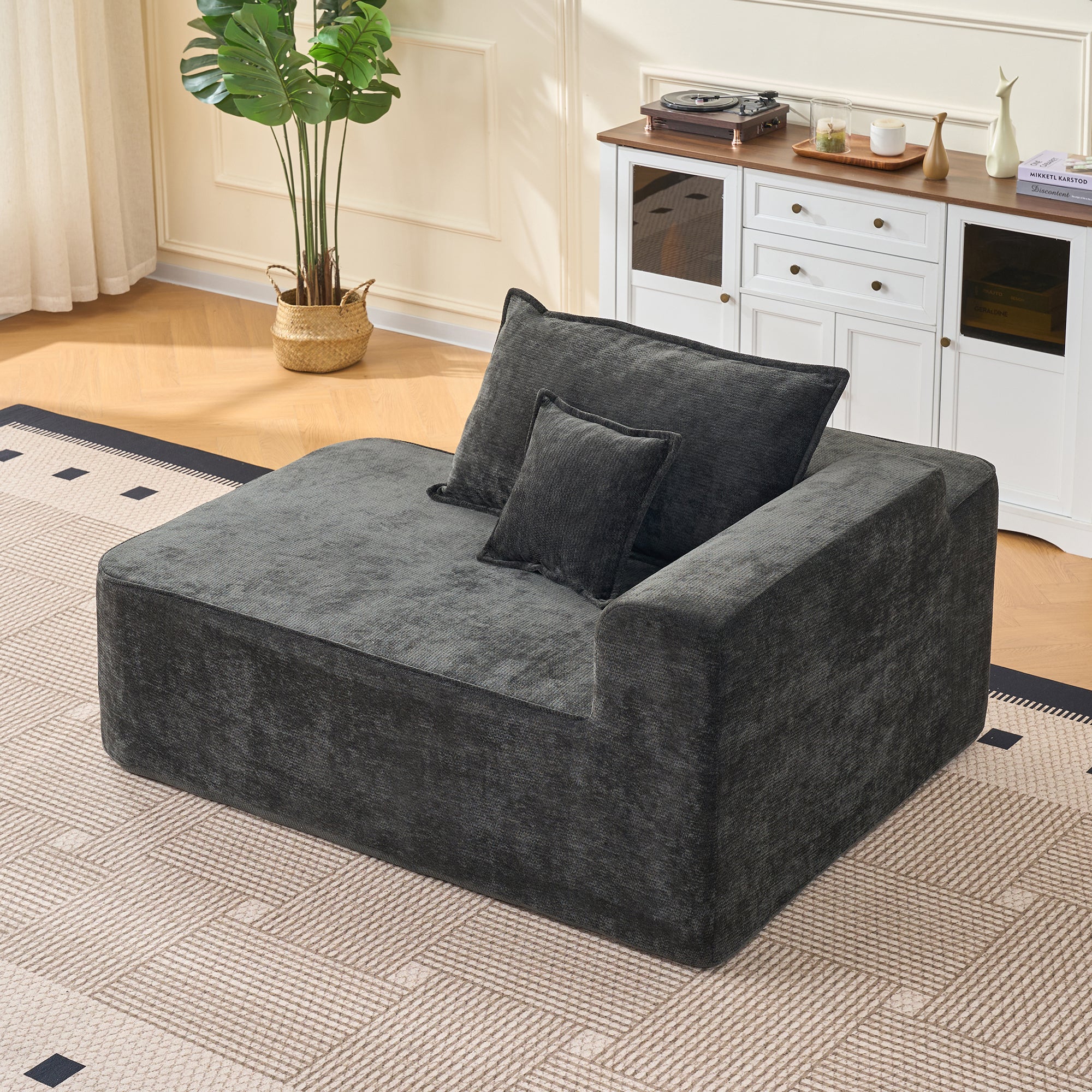 Chaise Longue Sofa with Cushions and Side Pockets, No Assembly, Black - Image 3