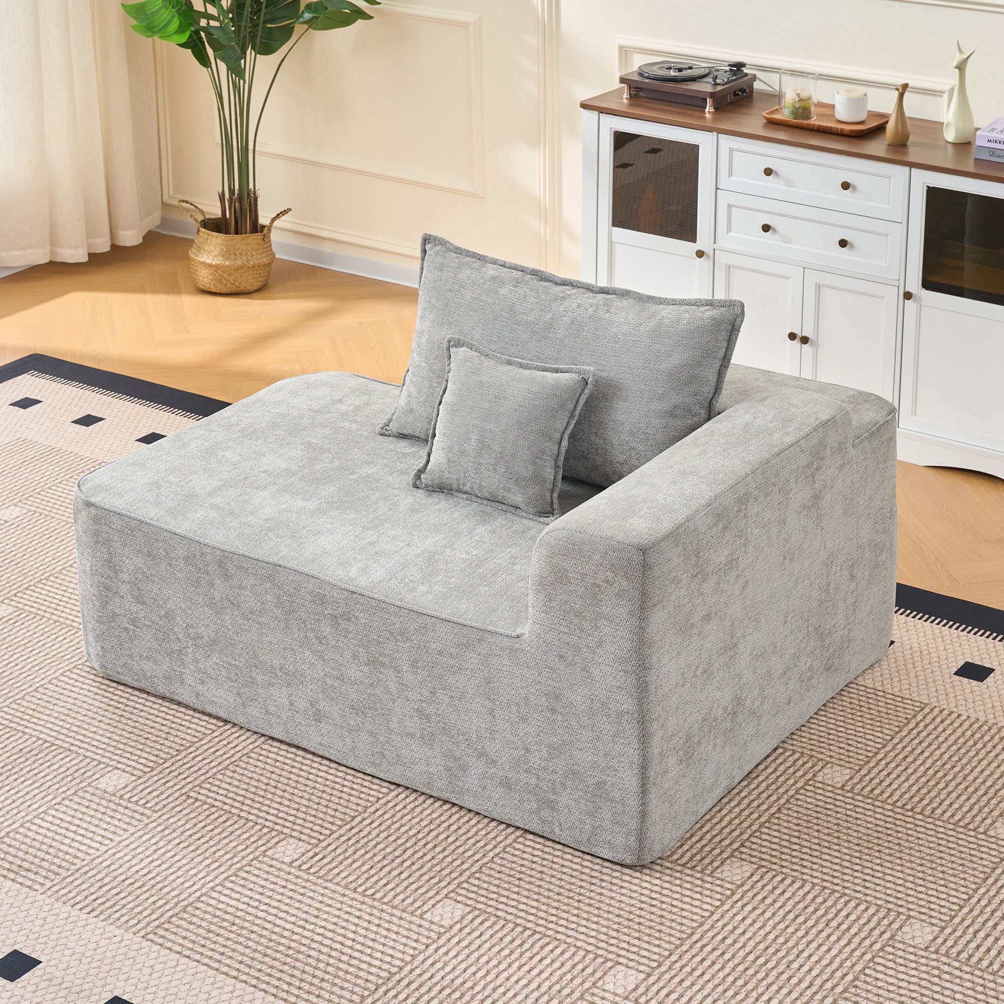 Chaise Longue Soft Sofa Cushions Side Pockets - Grey - Image 3