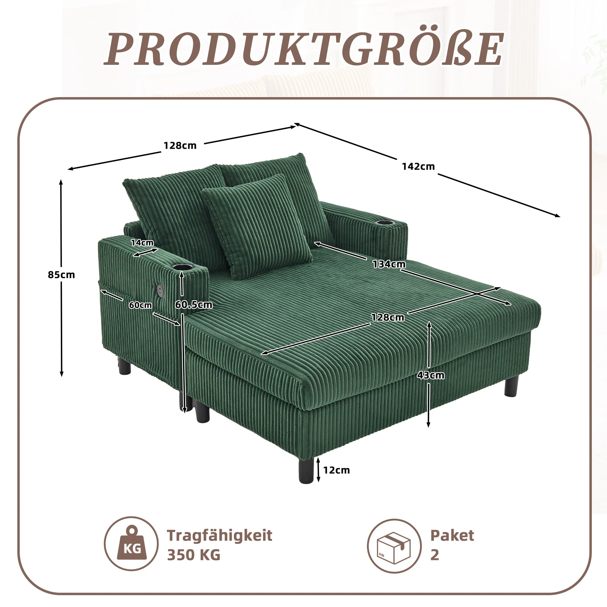 Chaise Lounge Recliner, Soft with Cup Holders, USB Ports, LED Lighting - Image 2