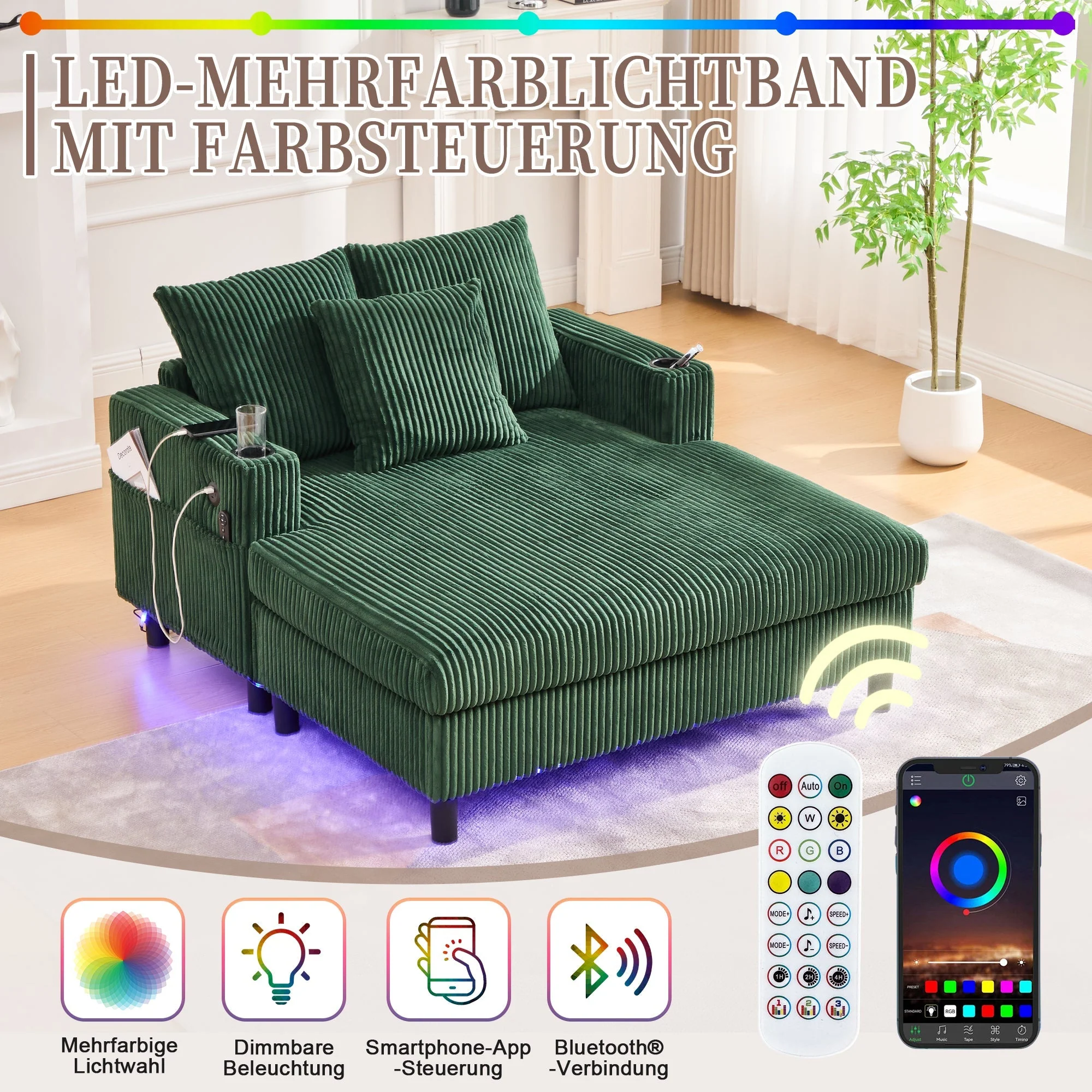 Chaise Lounge Recliner, Soft with Cup Holders, USB Ports, LED Lighting - Image 3