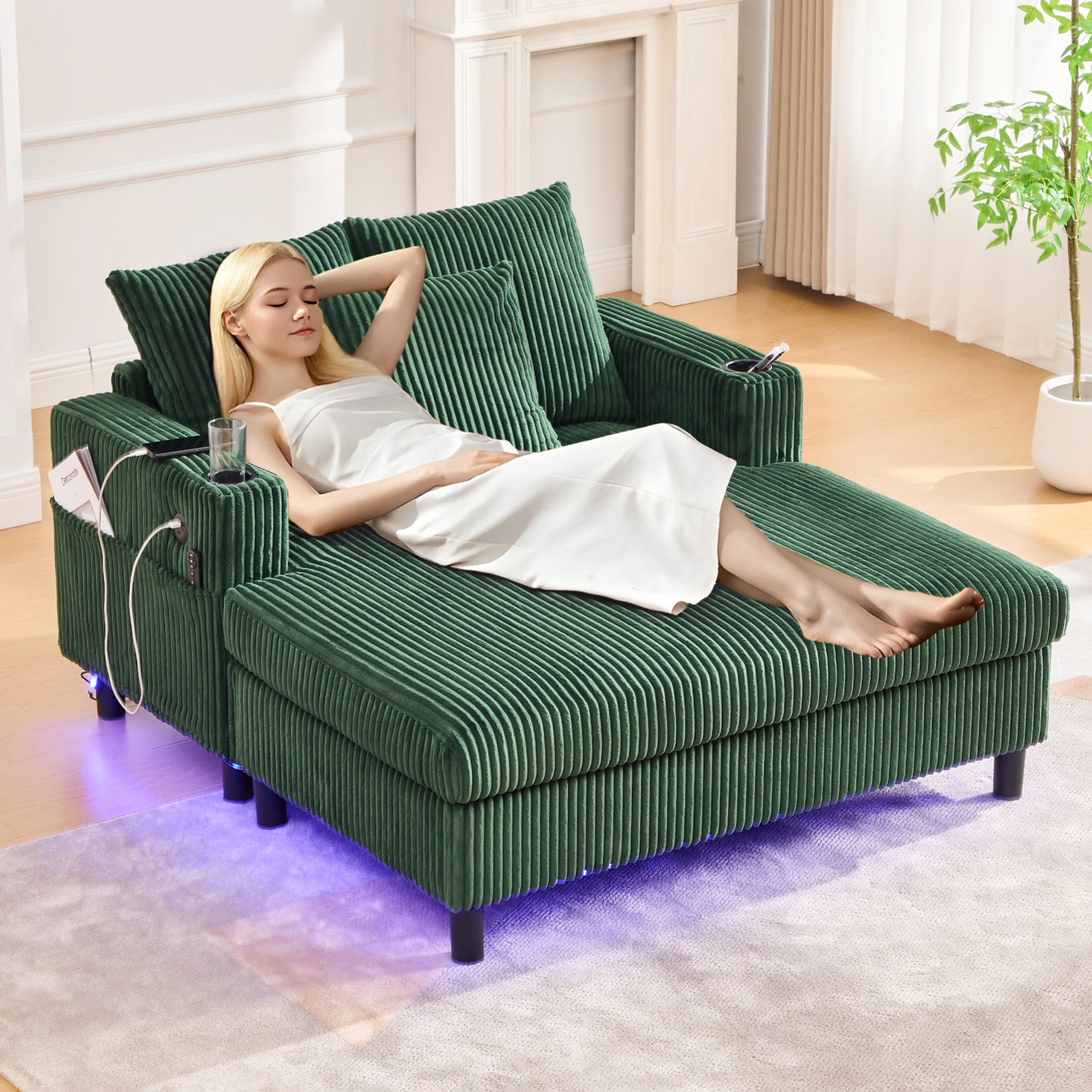 Chaise Lounge Recliner, Soft with Cup Holders, USB Ports, LED Lighting - Image 4